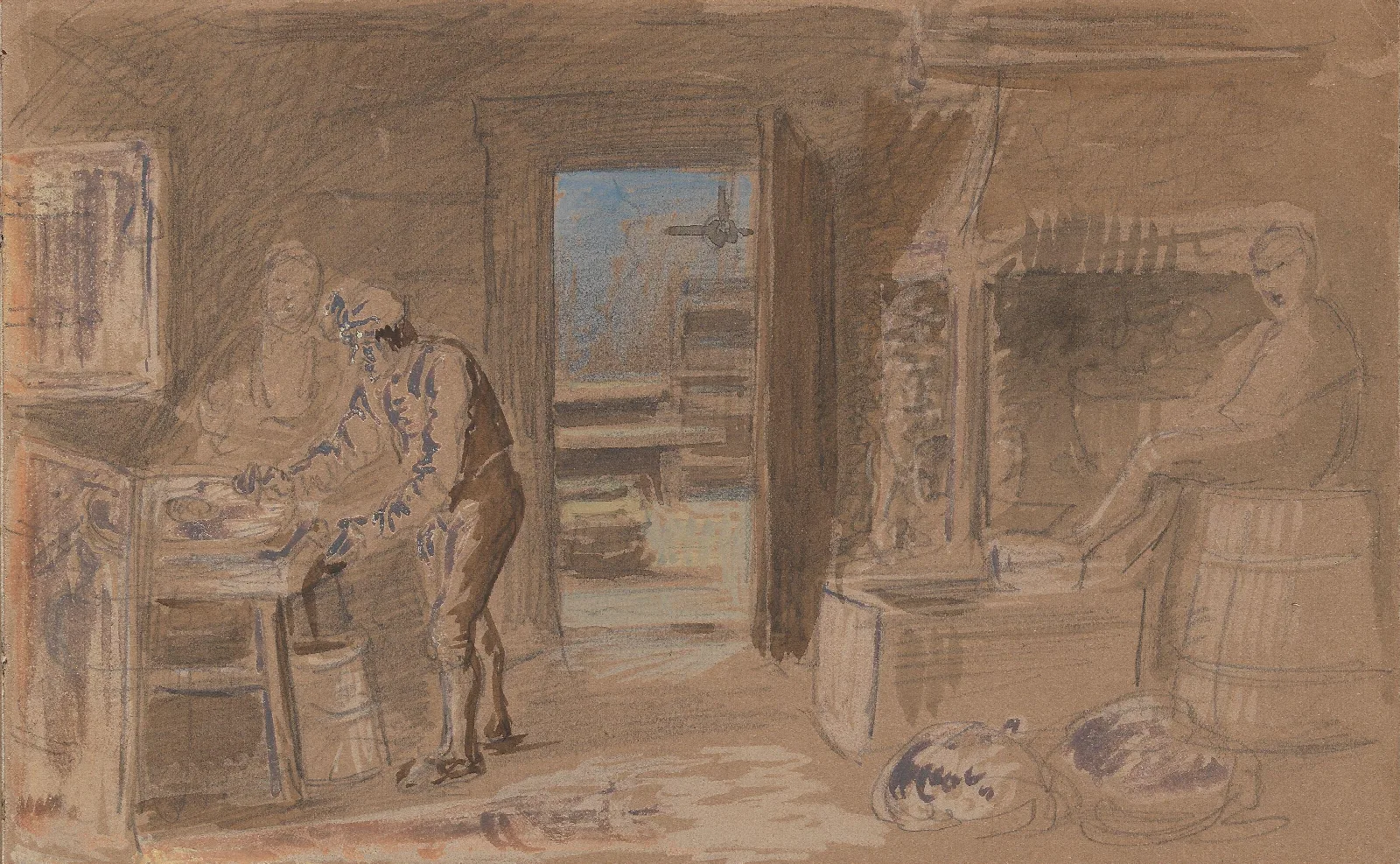 Kitchen Interior With Figures Wall Art by Adolph Tidemand - Canvas Print