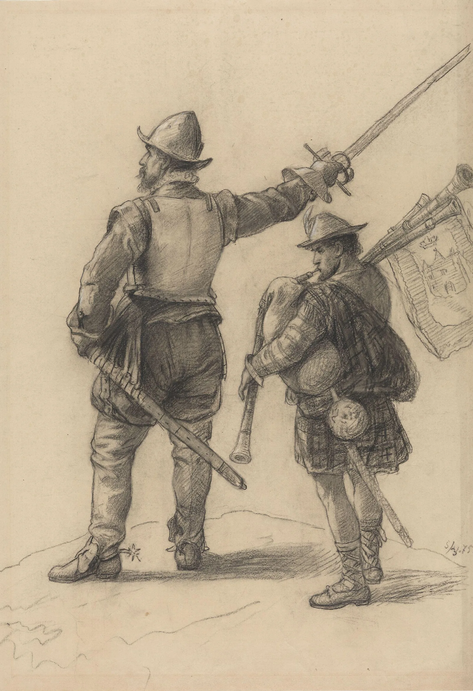 Scottish Warrior And Bagpiper Wall Art by Adolph Tidemand - Canvas Print