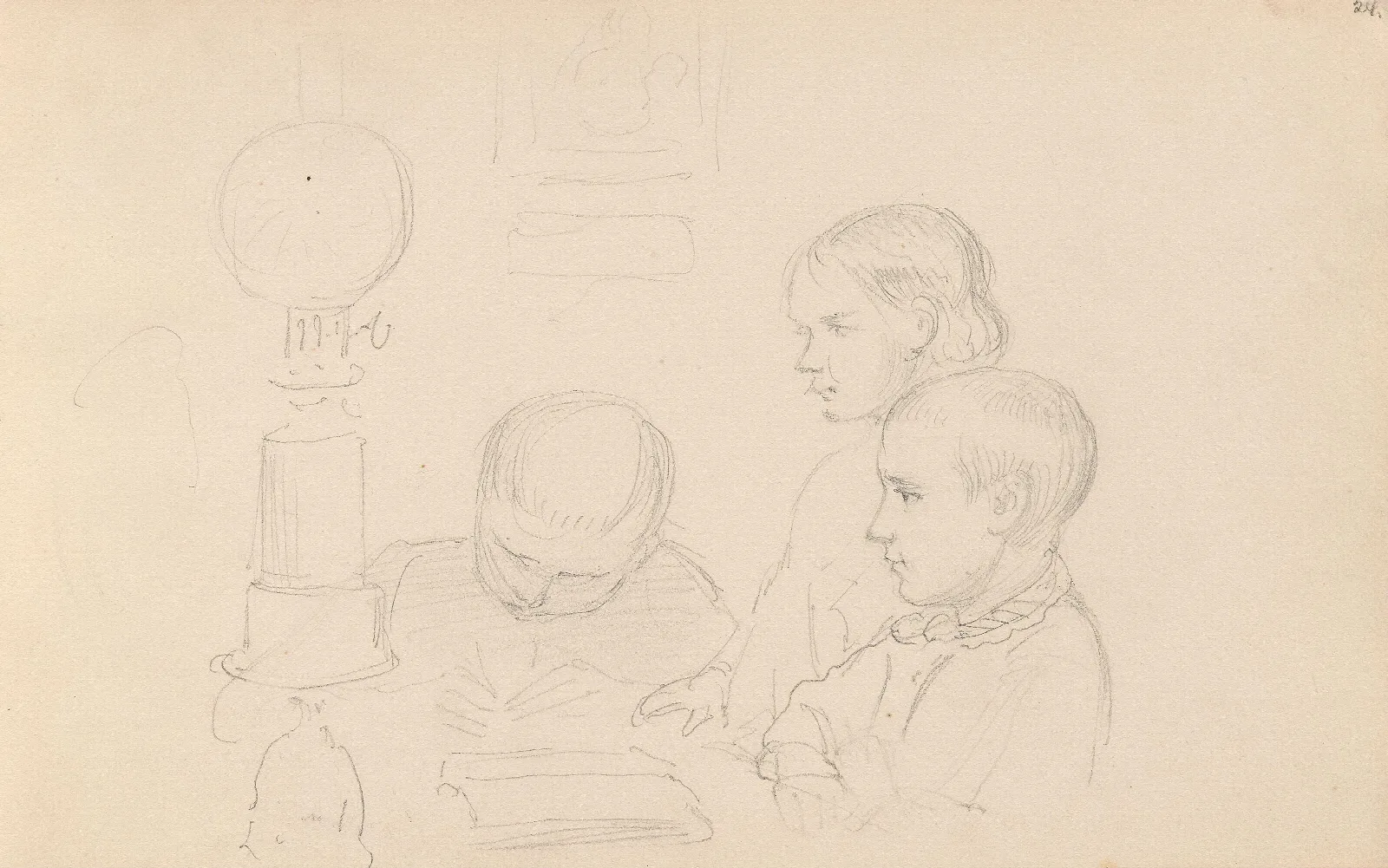 Three Children By A Kerosene Lamp Wall Art by Adolph Tidemand - Canvas Print