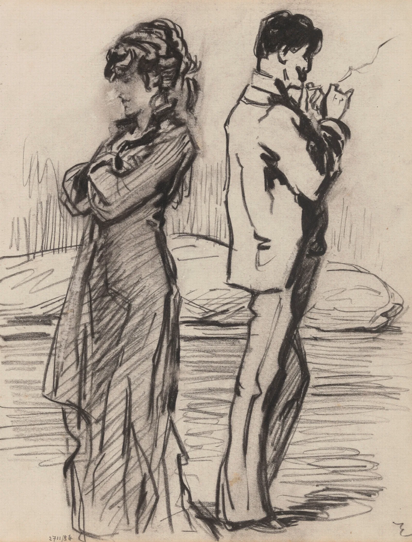 Couple Before A Chaise Wall Art by James Ensor - Canvas Print