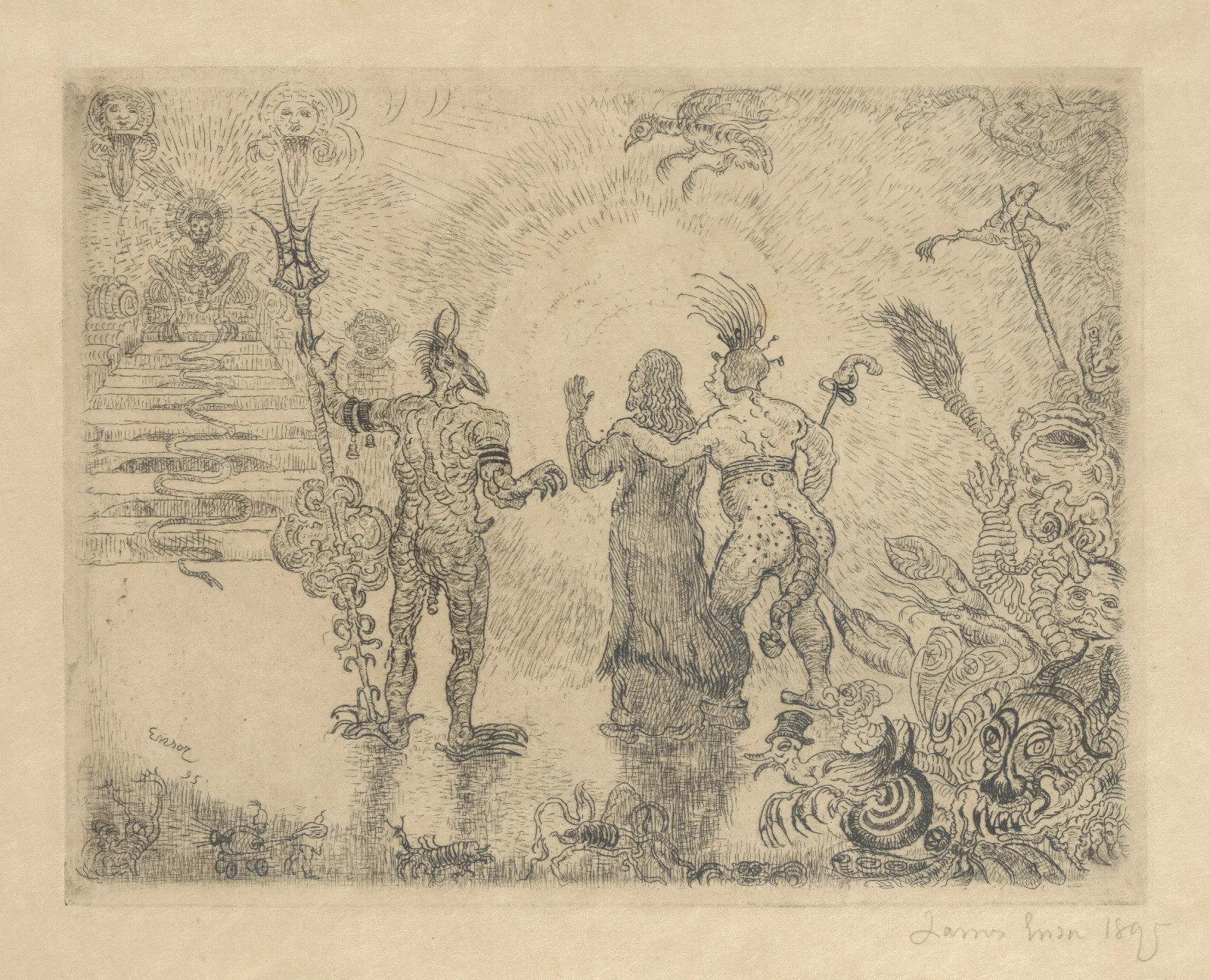 De Duivels Dzitts En Hihanox Leiden Christus Naar De Hel Wall Art by James Ensor - Canvas Print