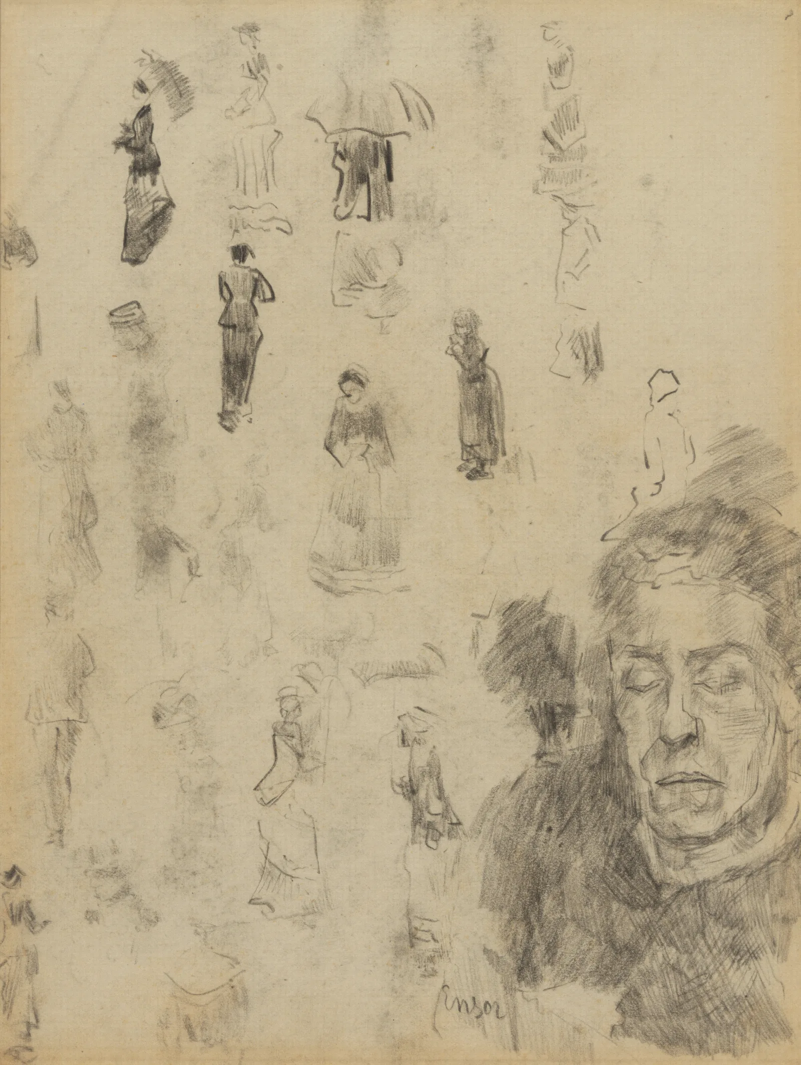 Ensors Slapende Moeder En Figuren Wall Art by James Ensor - Canvas Print