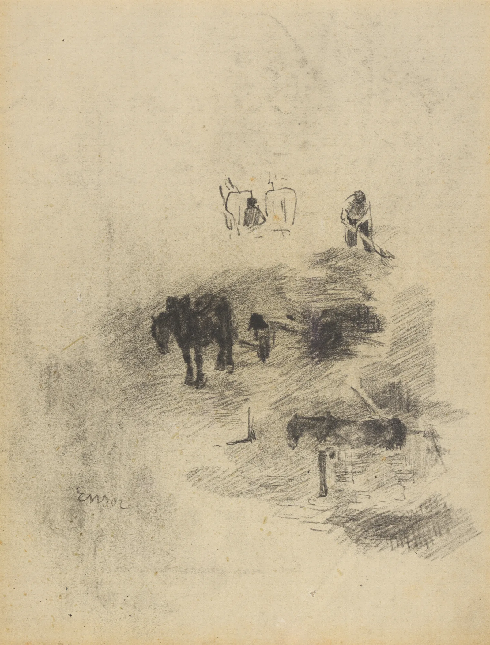 Paarden Kar En Werkman Wall Art by James Ensor - Canvas Print