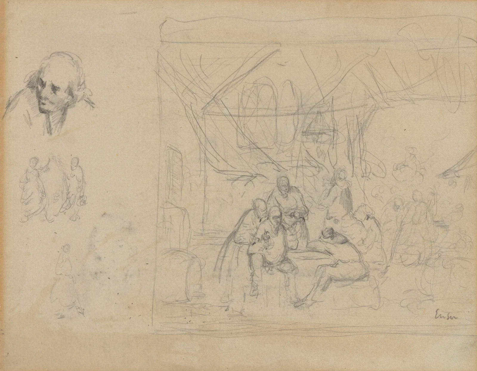 Schets Naar Oude Meester En Figuren Wall Art by James Ensor - Canvas Print