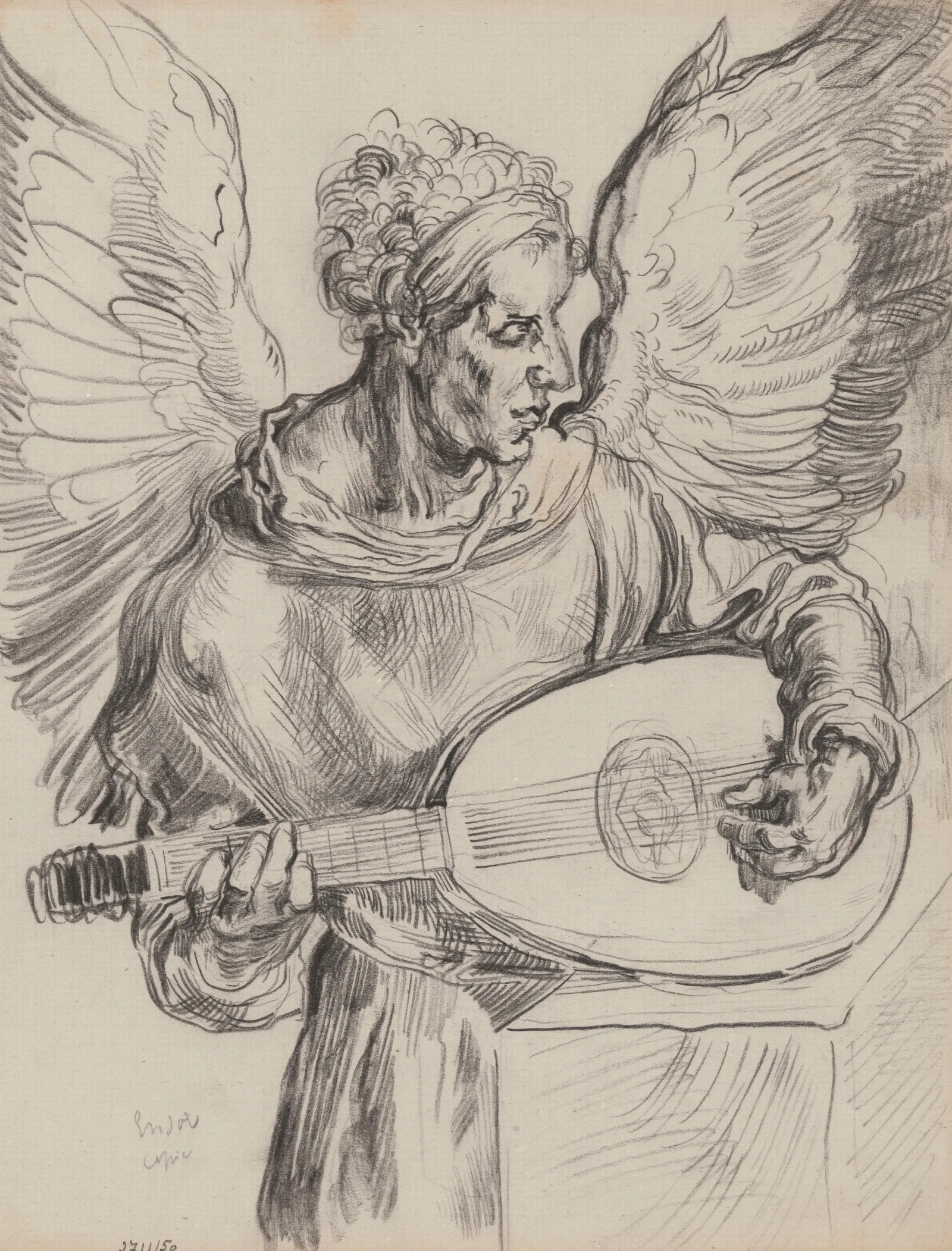 Seraph Playing Lute Wall Art by James Ensor - Canvas Print