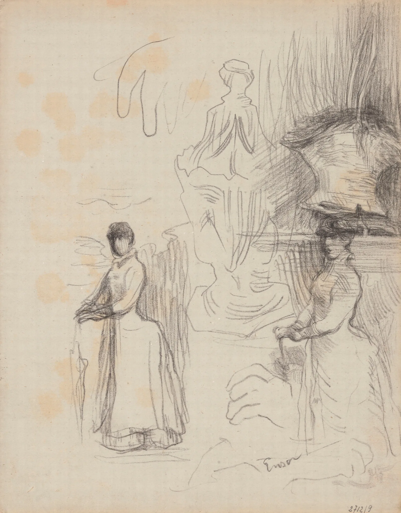 Three Studies Of A Lady With Parasol Wall Art by James Ensor - Canvas Print