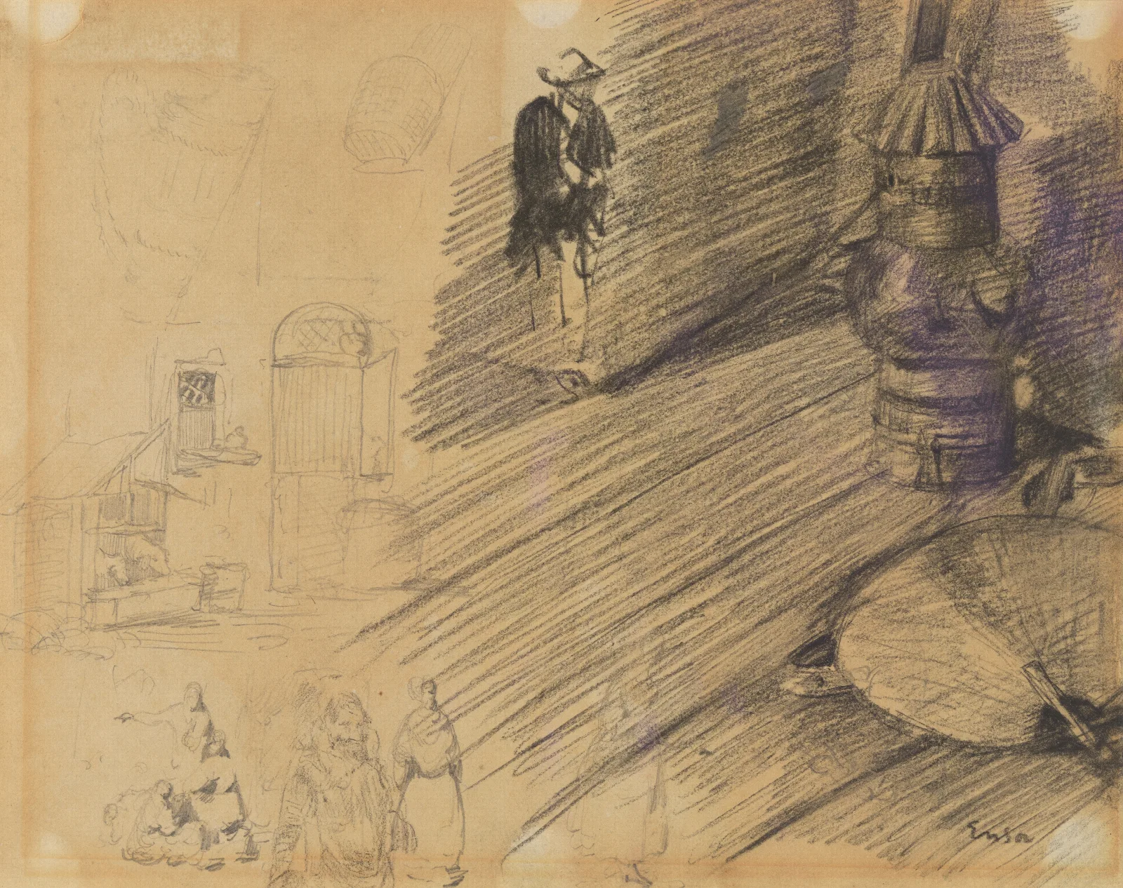 Waaier Lamp En Figuren Wall Art by James Ensor - Canvas Print