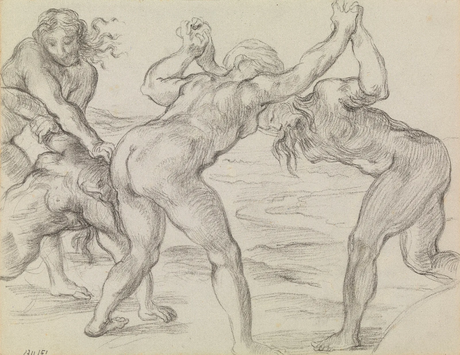Wrestling Spartan Girls Wall Art by James Ensor - Canvas Print