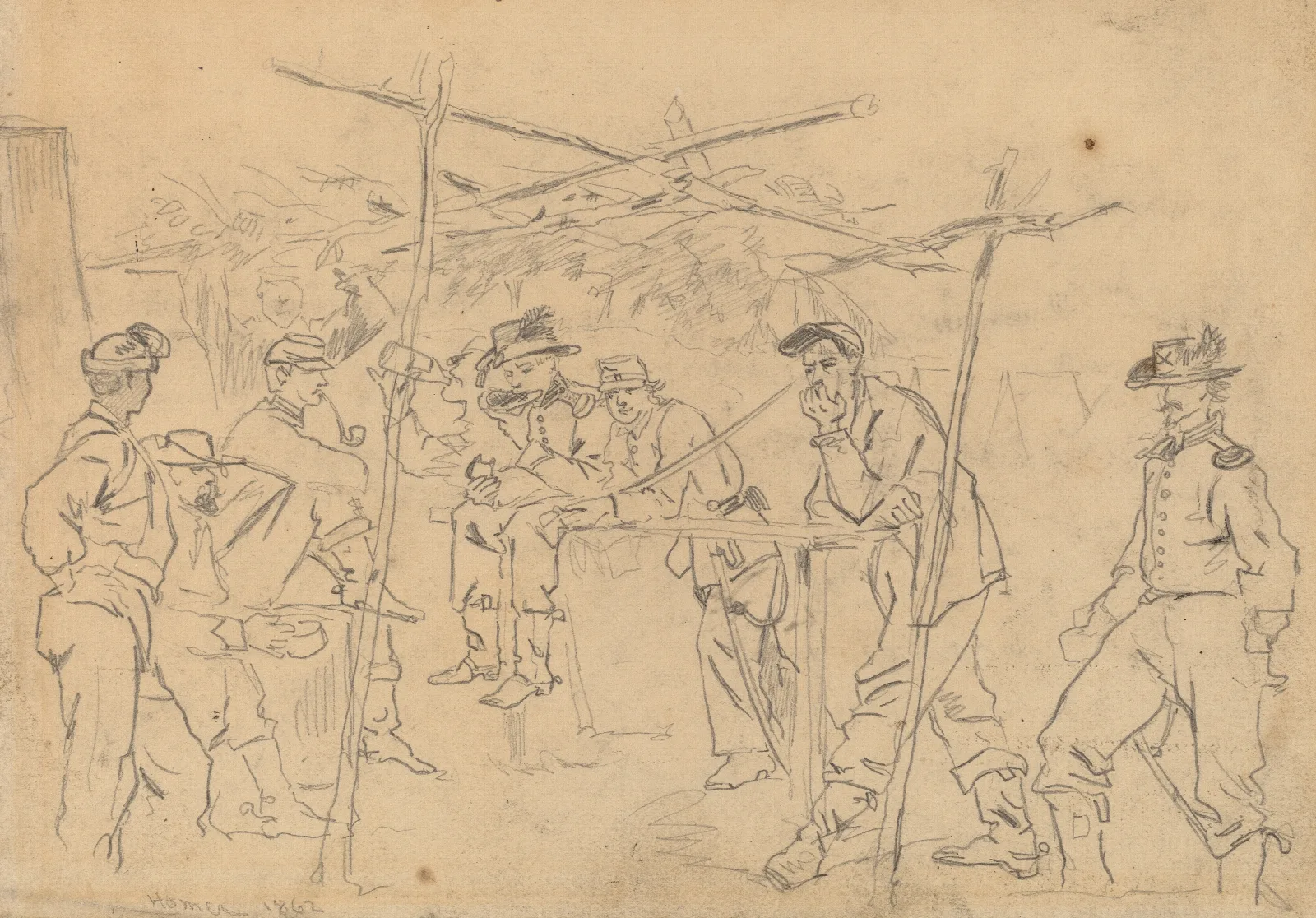 Sutlers Tent 3rd Pennsylvania Cavalry Recto Wall Art by Winslow Homer - Canvas Print