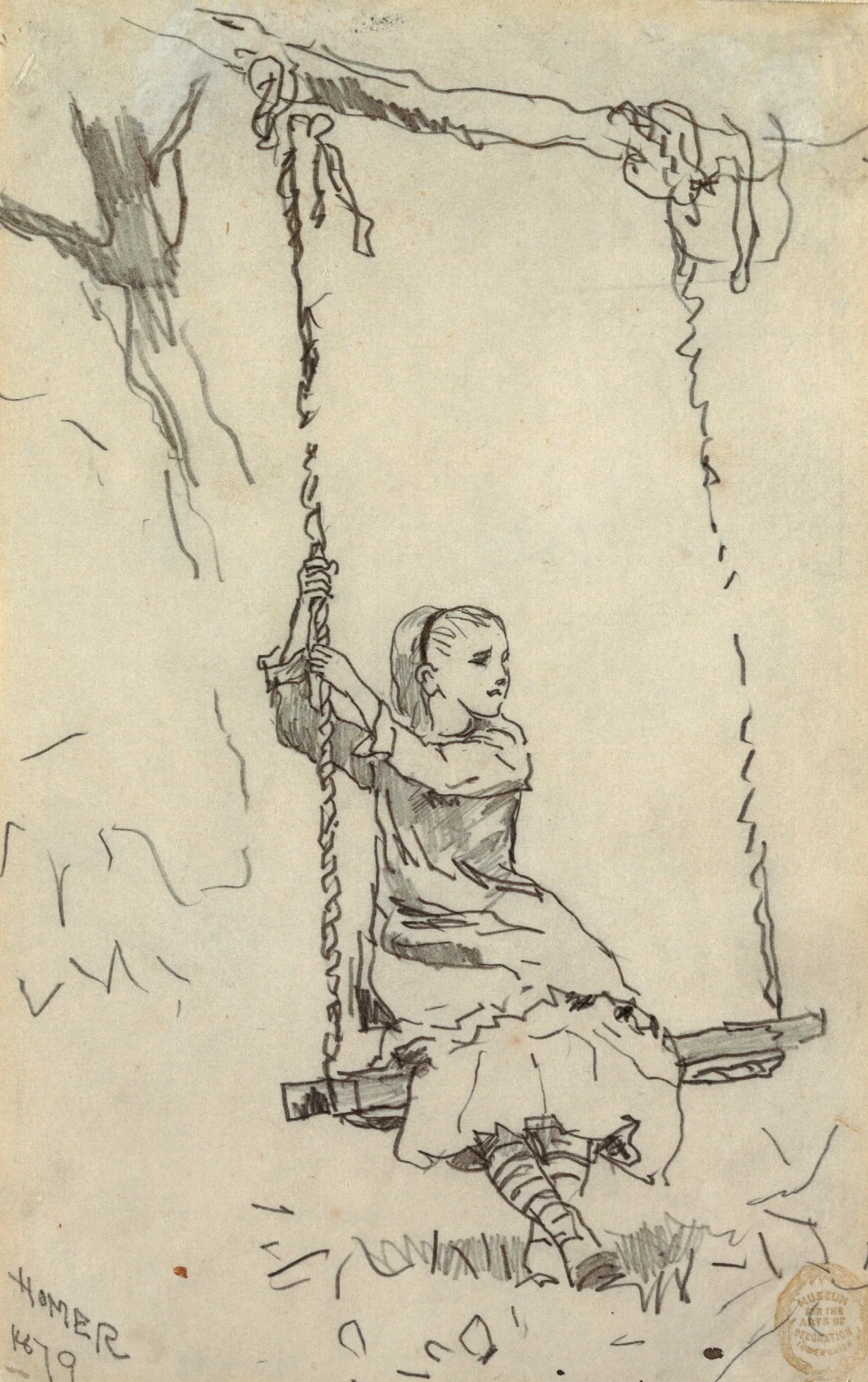 Girl On A Swing 2 Wall Art by Winslow Homer - Canvas Print