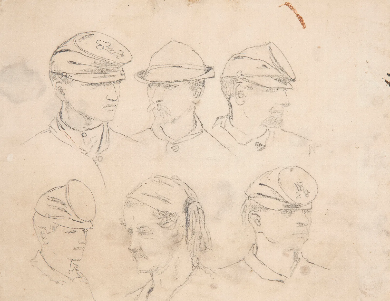 Six Studies Of Soldiers Heads Wall Art by Winslow Homer - Canvas Print