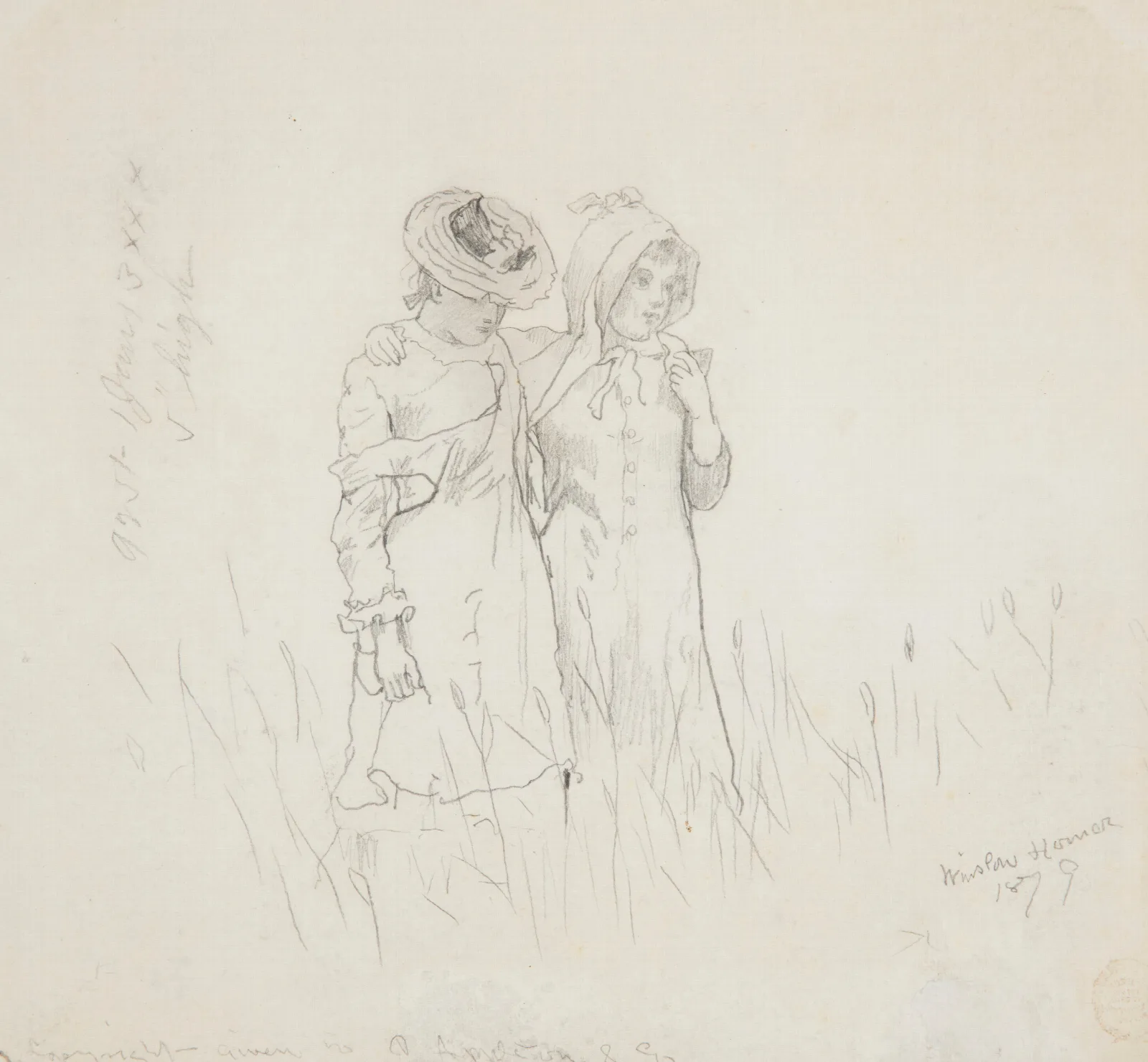 Two Girls In A Field Wall Art by Winslow Homer - Canvas Print