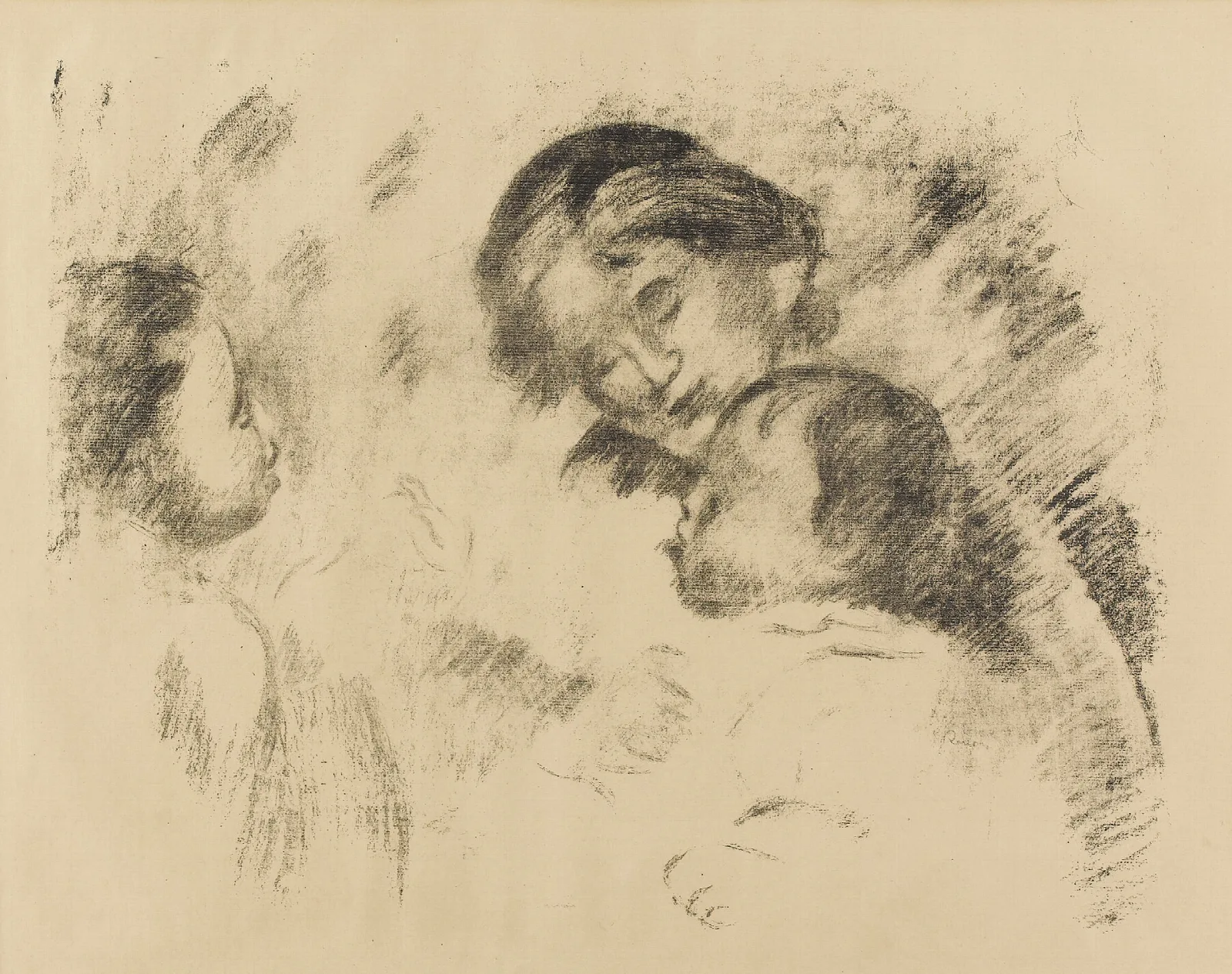 Une Mere Et Deux Enfants Wall Art by Pierre-Auguste Renoir - Canvas Print