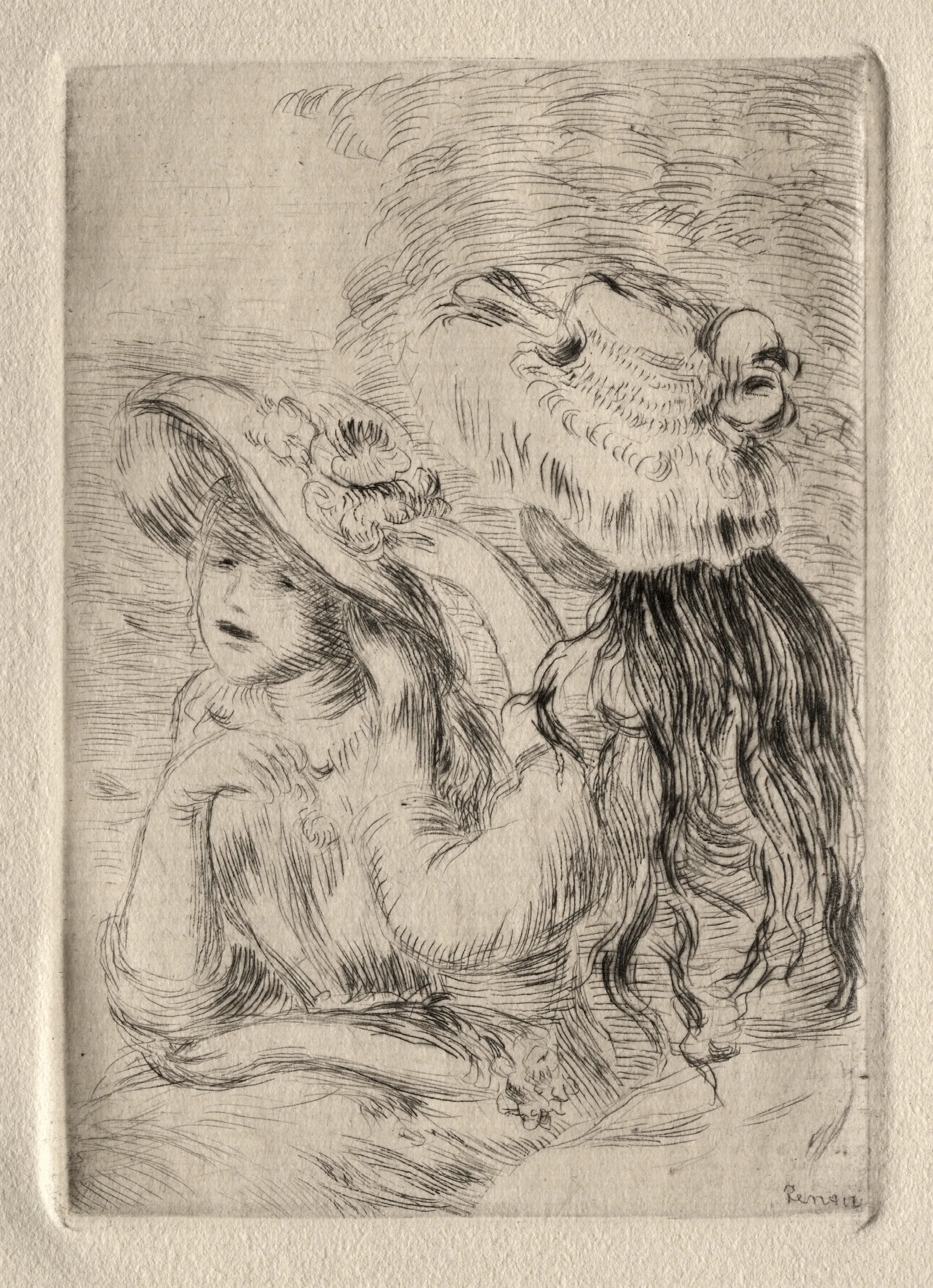 The Hatpin Berthe Morisots Daughter And Her Cousin 1st Plate Wall Art by Pierre-Auguste Renoir - Canvas Print
