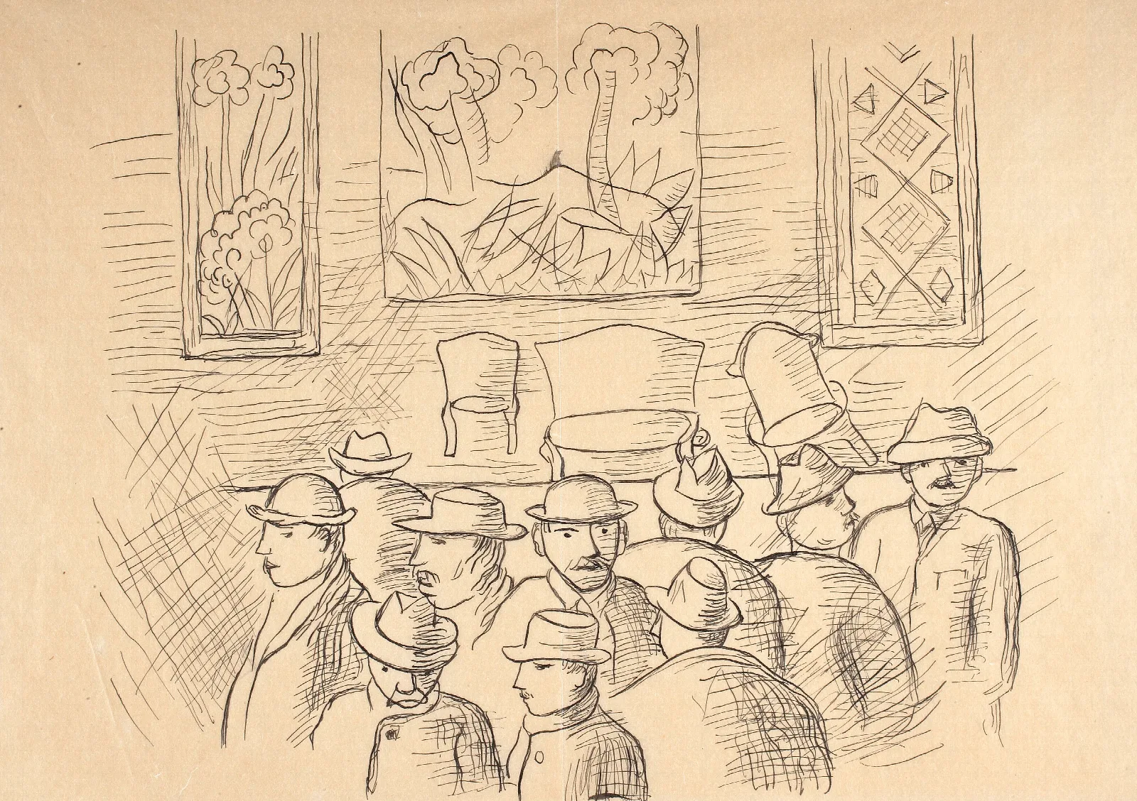 Audience Group In A Room With Paintings From The Auction In Hotel Drouot Cycle Wall Art by Tadeusz Makowski - Canvas Print