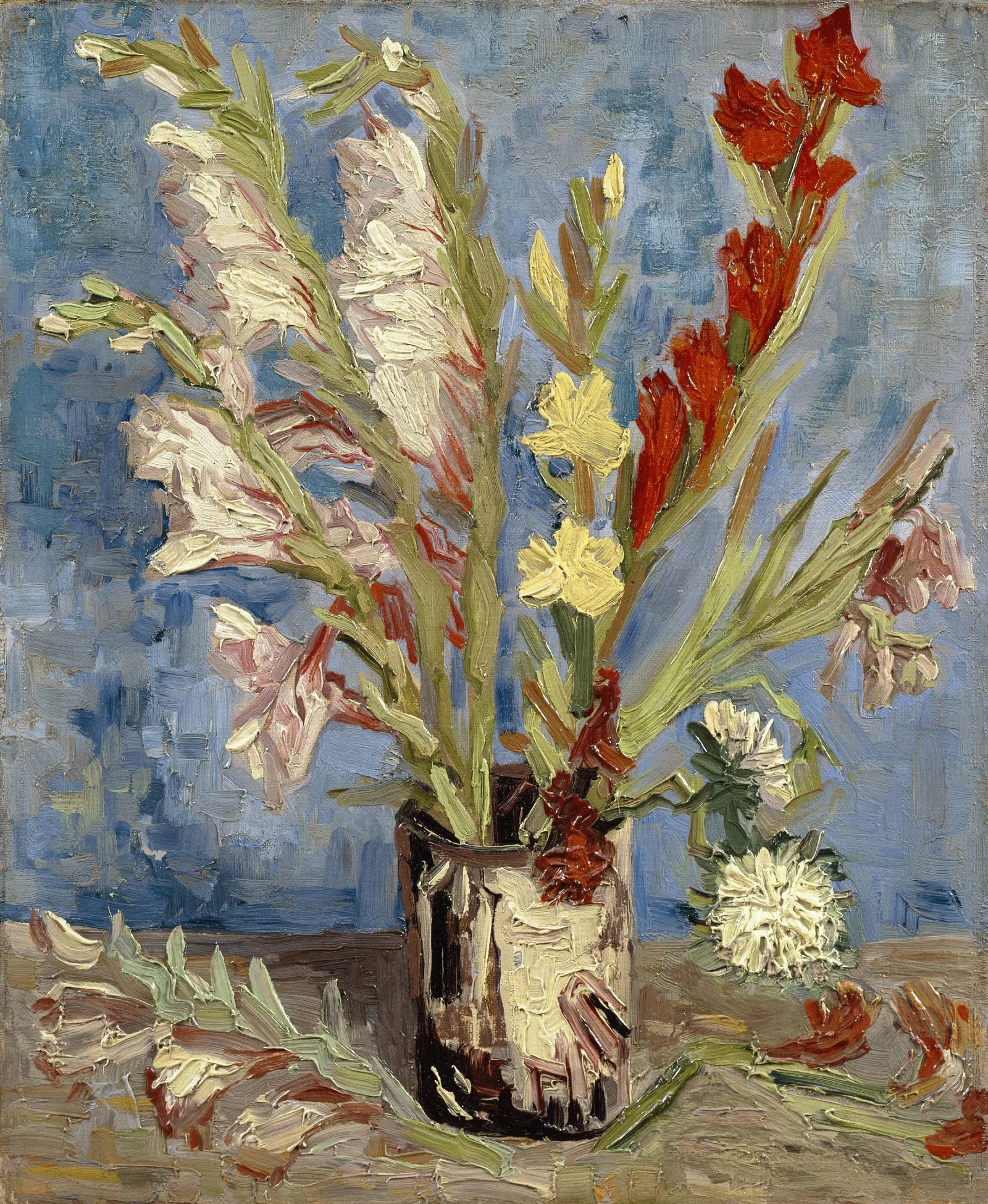Vase With Gladioli And China Asters Wall Art by Vincent van Gogh - Canvas Print