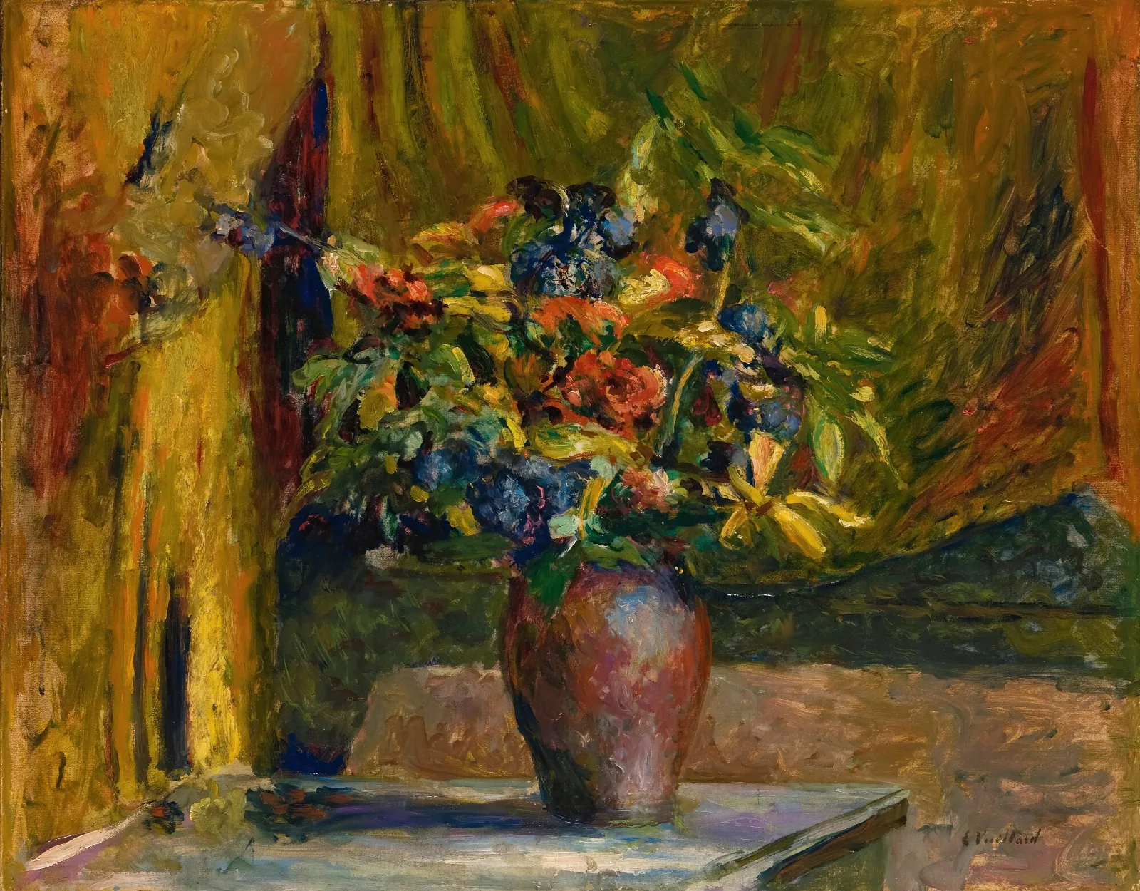 Pieds Dalouette Et Geraniums Wall Art by Édouard Vuillard - Canvas Print
