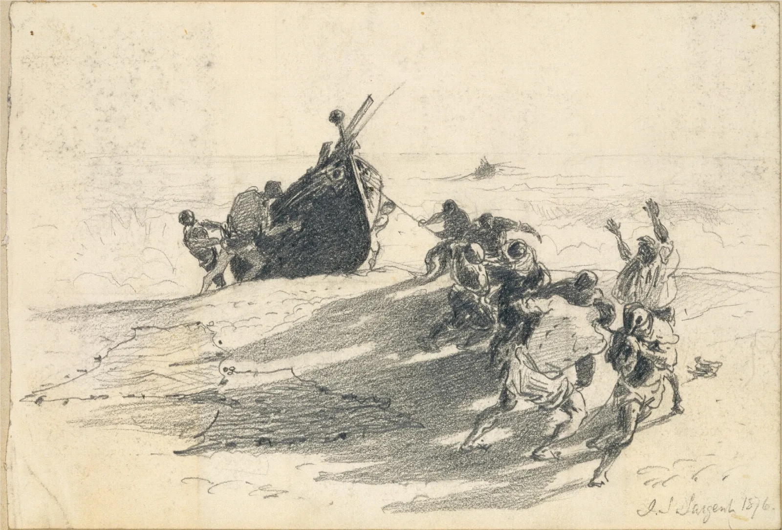 Men Hauling Lifeboat Onto Beach Wall Art by John Singer Sargent - Canvas Print