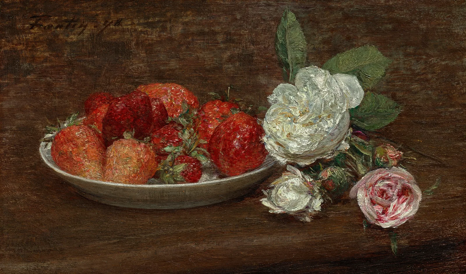 Nature Morte Grosses Fraises Et Roses Wall Art by Henri Fantin-Latour - Canvas Print