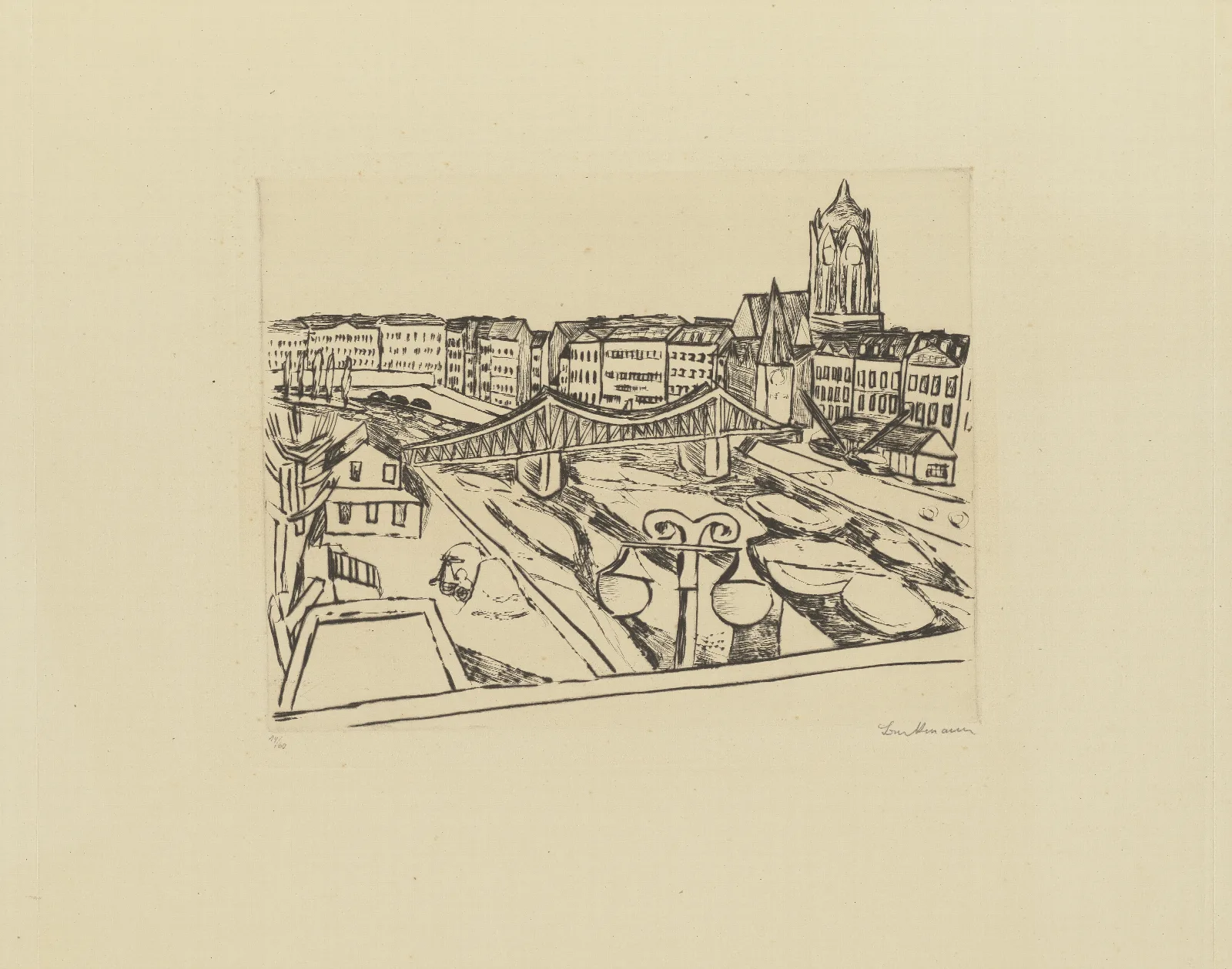 City View With Eiserner Steg Iron Bridge Wall Art by Max Beckmann - Canvas Print