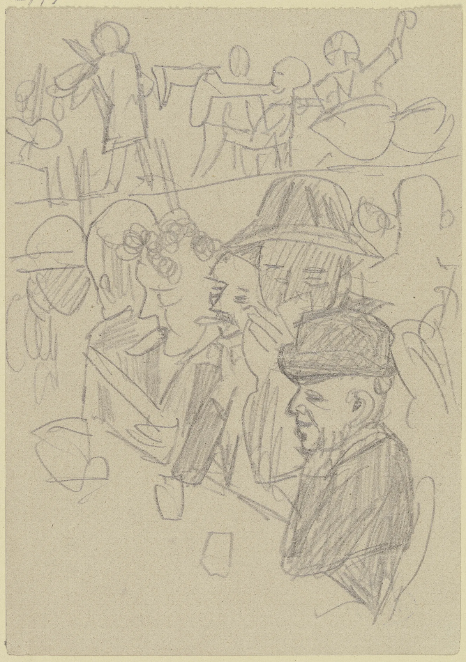 Manner An Einem Tisch Mit Glasern Im Hintergrund Eine Musikkapelle Wall Art by Max Beckmann - Canvas Print