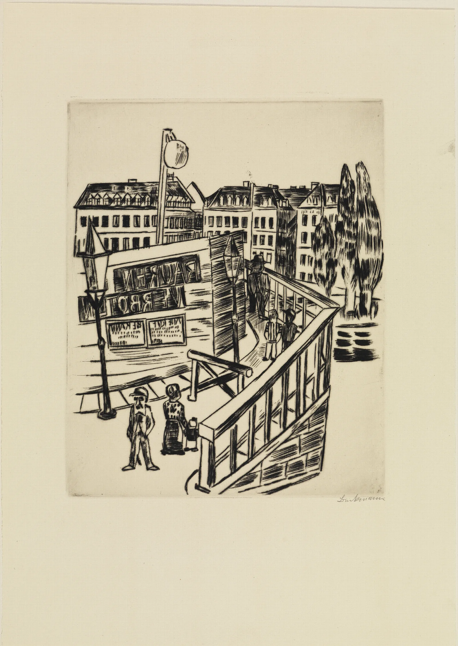 Holzbrucke Vorstadtstrase Wall Art by Max Beckmann - Canvas Print