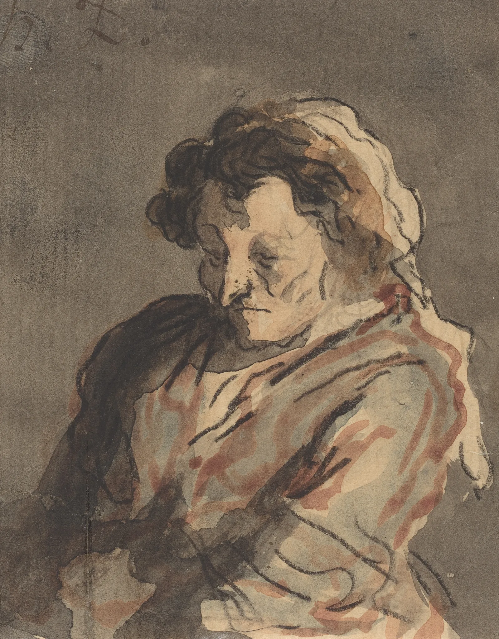 Old Woman Seated Wall Art by Honoré Daumier - Canvas Print