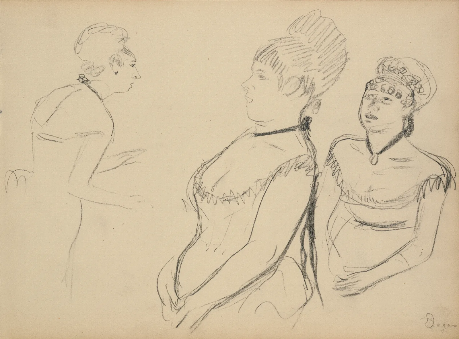 Three Sketches Wall Art by Edgar Degas - Canvas Print