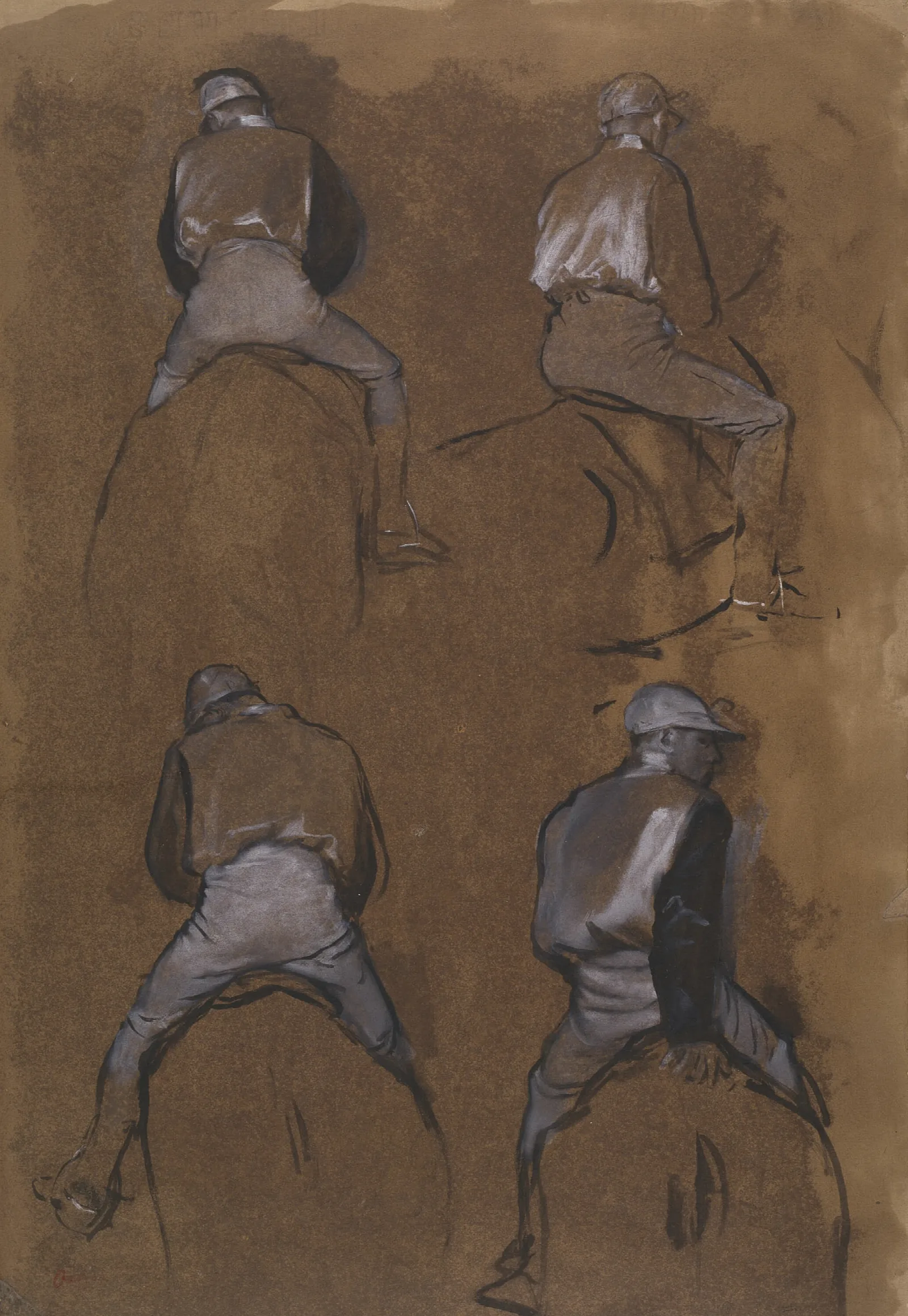 Four Studies Of A Jockey Wall Art by Edgar Degas - Canvas Print