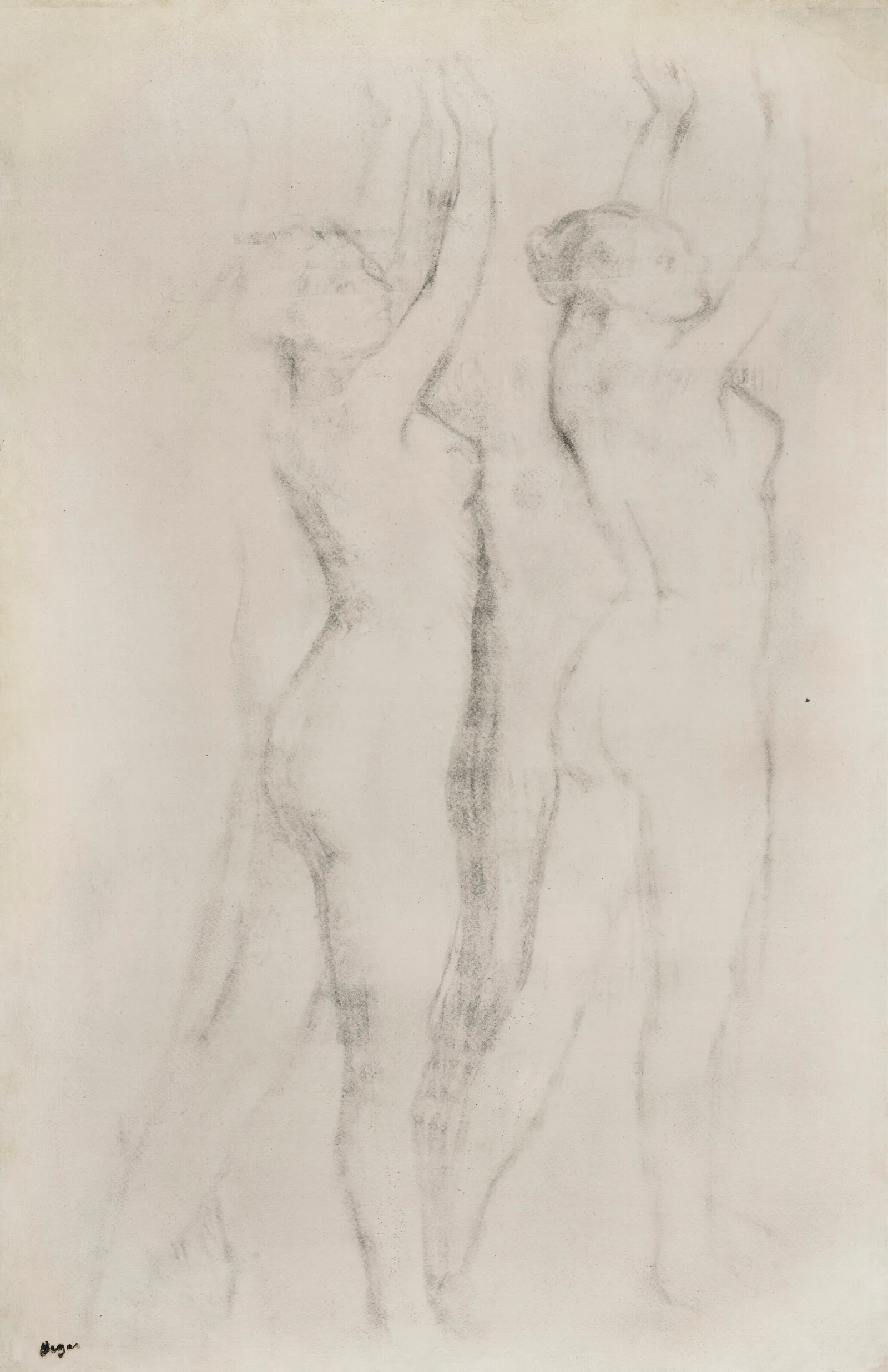 Deux Femmes Nues Les Bras Leves Wall Art by Edgar Degas - Canvas Print
