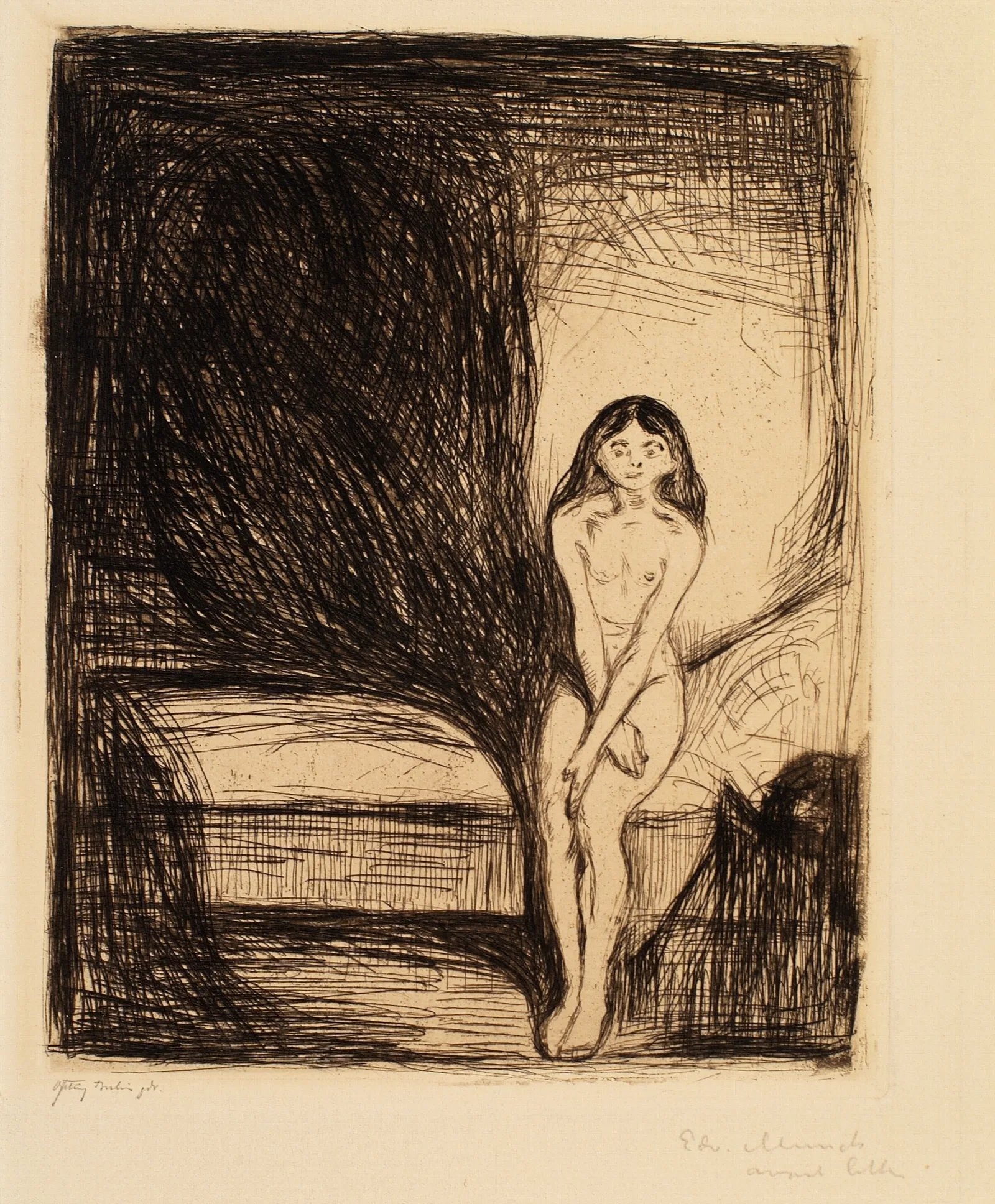 At Night Puberty Wall Art by Edvard Munch - Canvas Print