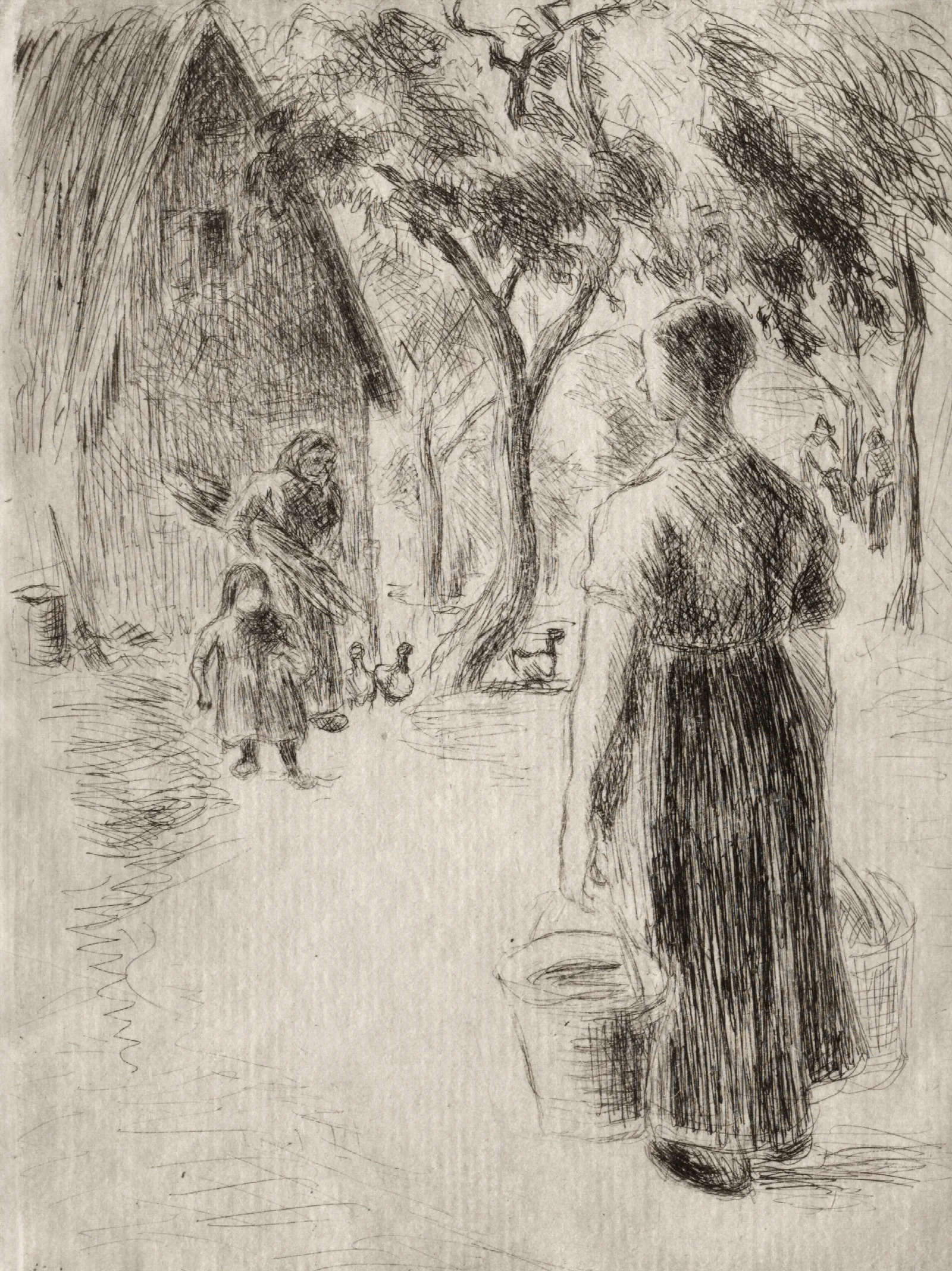 Paysanne Portant Des Seaux Wall Art by Camille Pissarro - Canvas Print