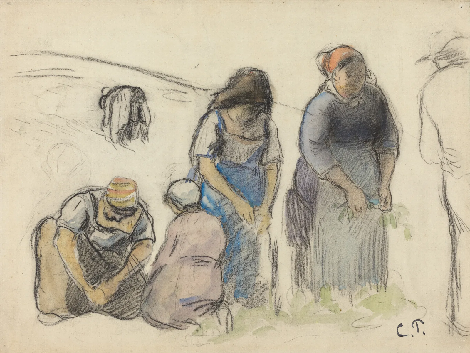 Pea Harvesters Recto Wall Art by Camille Pissarro - Canvas Print