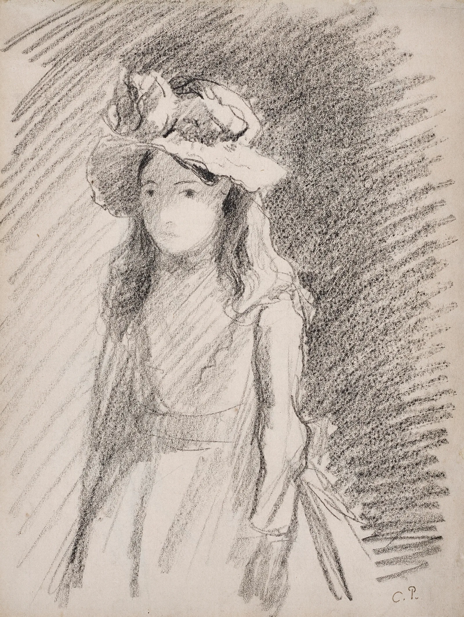 Jeune Fille Au Chapeau Wall Art by Camille Pissarro - Canvas Print
