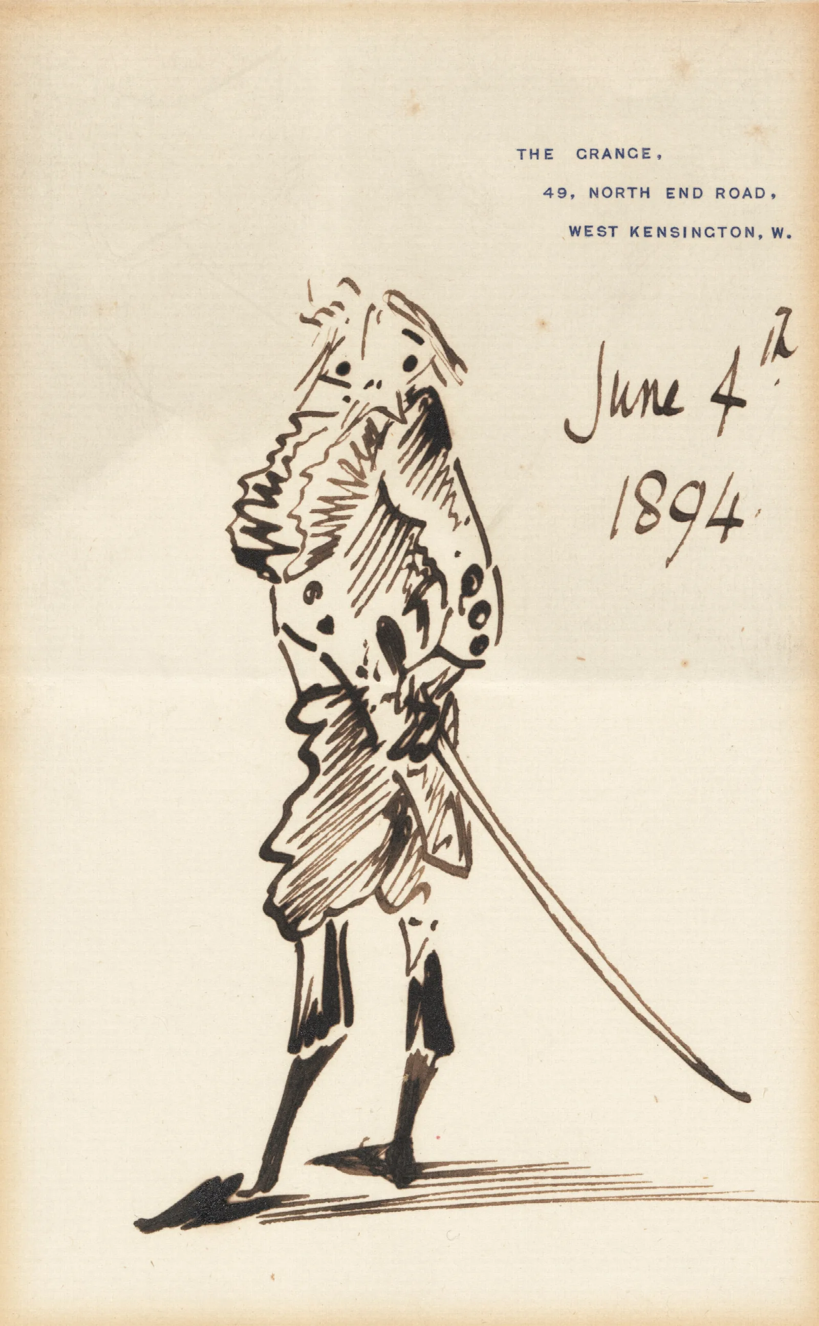Self Caricature In Formal Dress On The Occasion Of His Baronetcy Wall Art by Sir Edward Coley Burne-Jones - Canvas Print