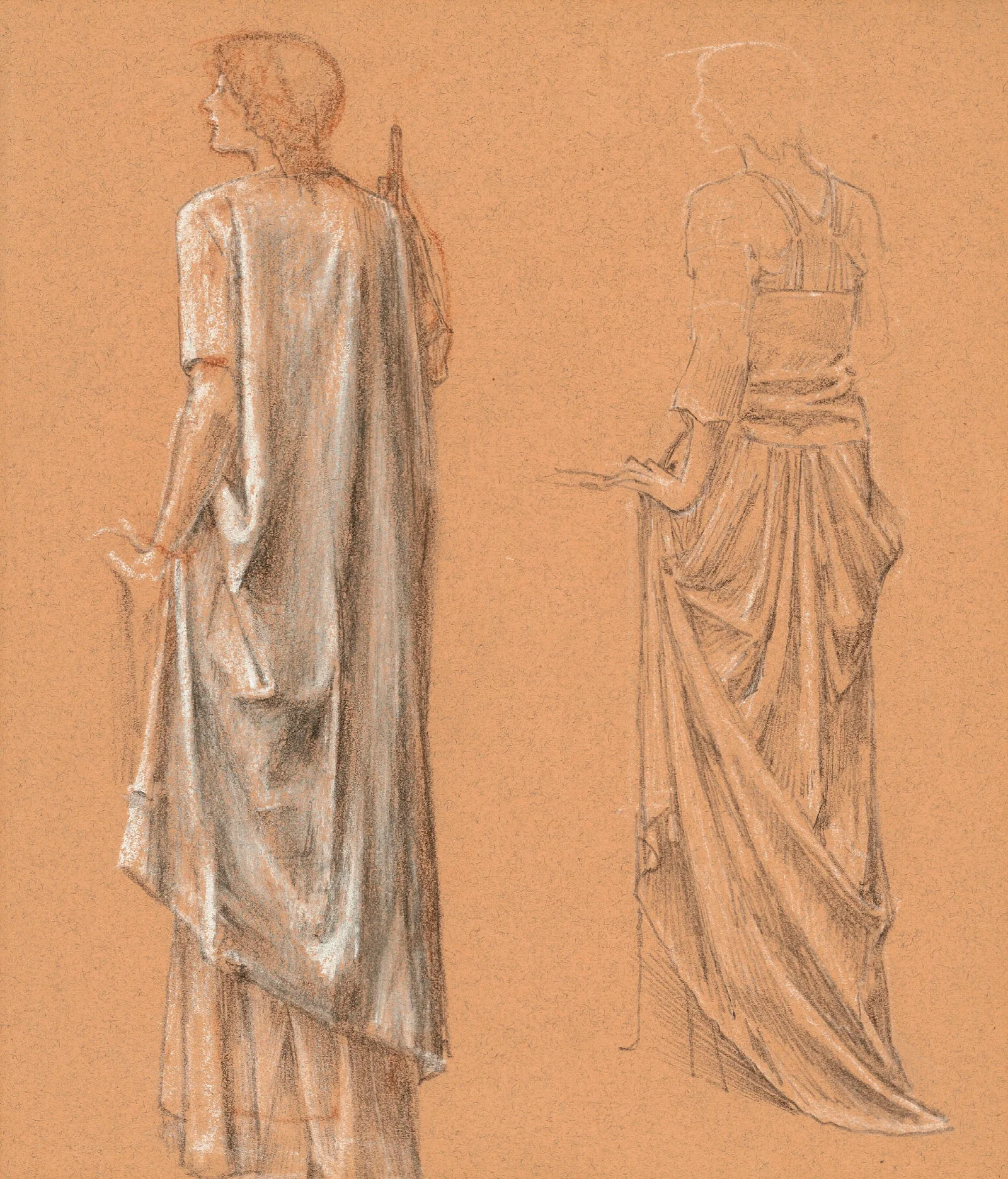 Study Of A Draped Female Figure With A Subsidiary Study Of The Same For The Sleep Of Arthur In Avalon Wall Art by Sir Edward Coley Burne-Jones - Canvas Print