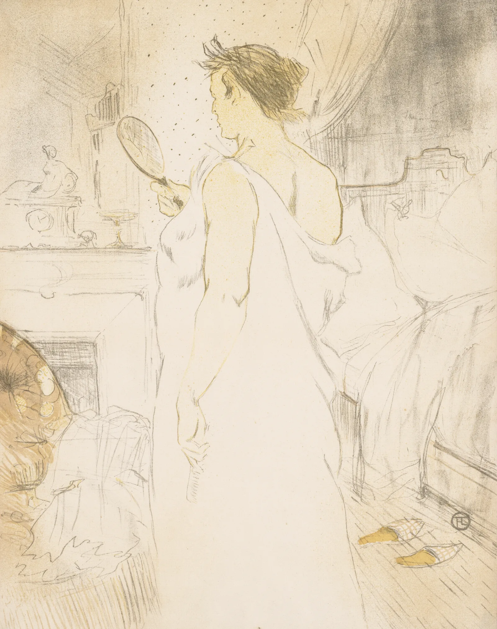 Elles Woman With A Hand Mirror Wall Art by Henri de Toulouse-Lautrec - Canvas Print