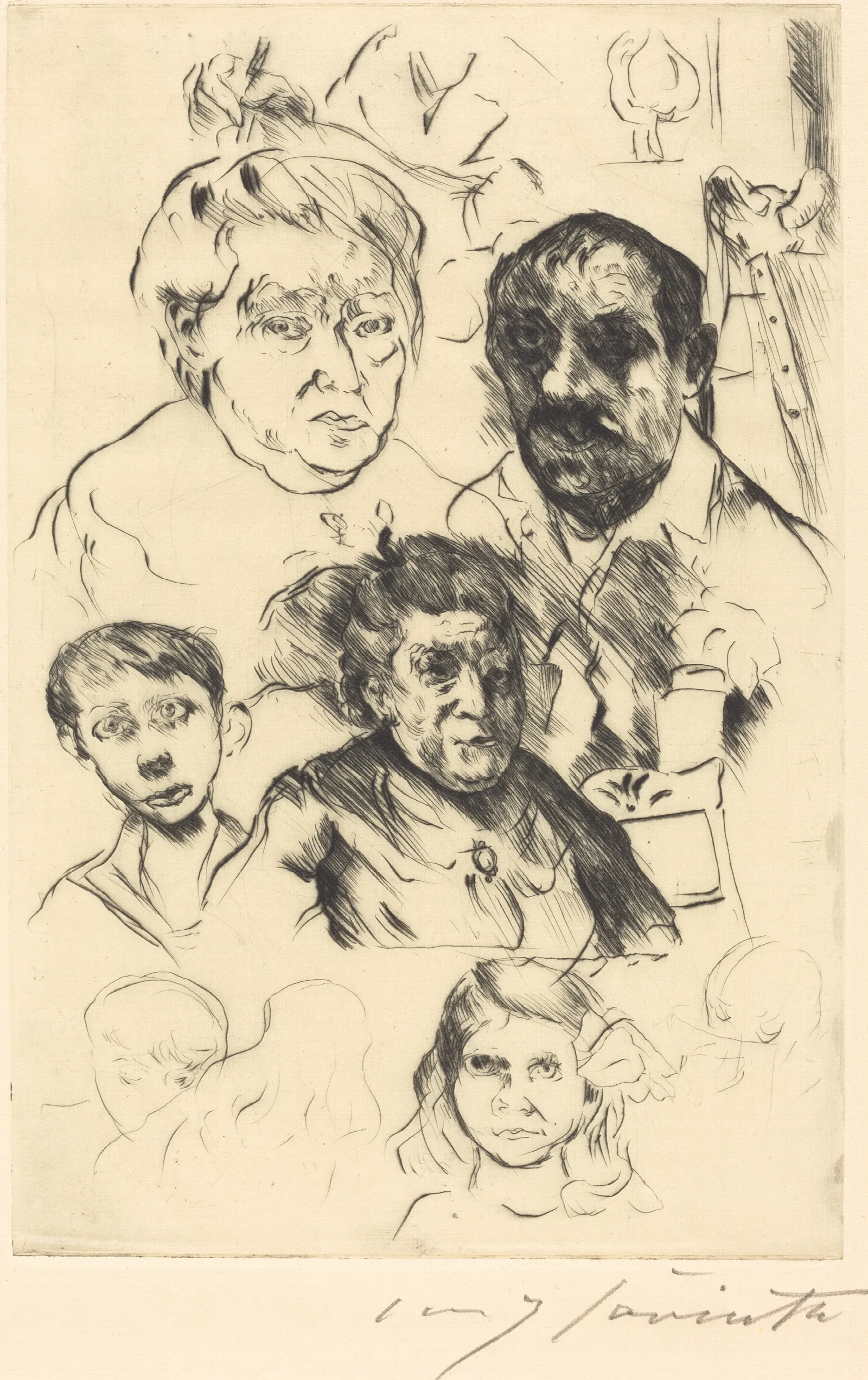 Assorted Heads And Self Portrait Verschiedene Kopfe Und Selbstbildnis Wall Art by Lovis Corinth - Canvas Print