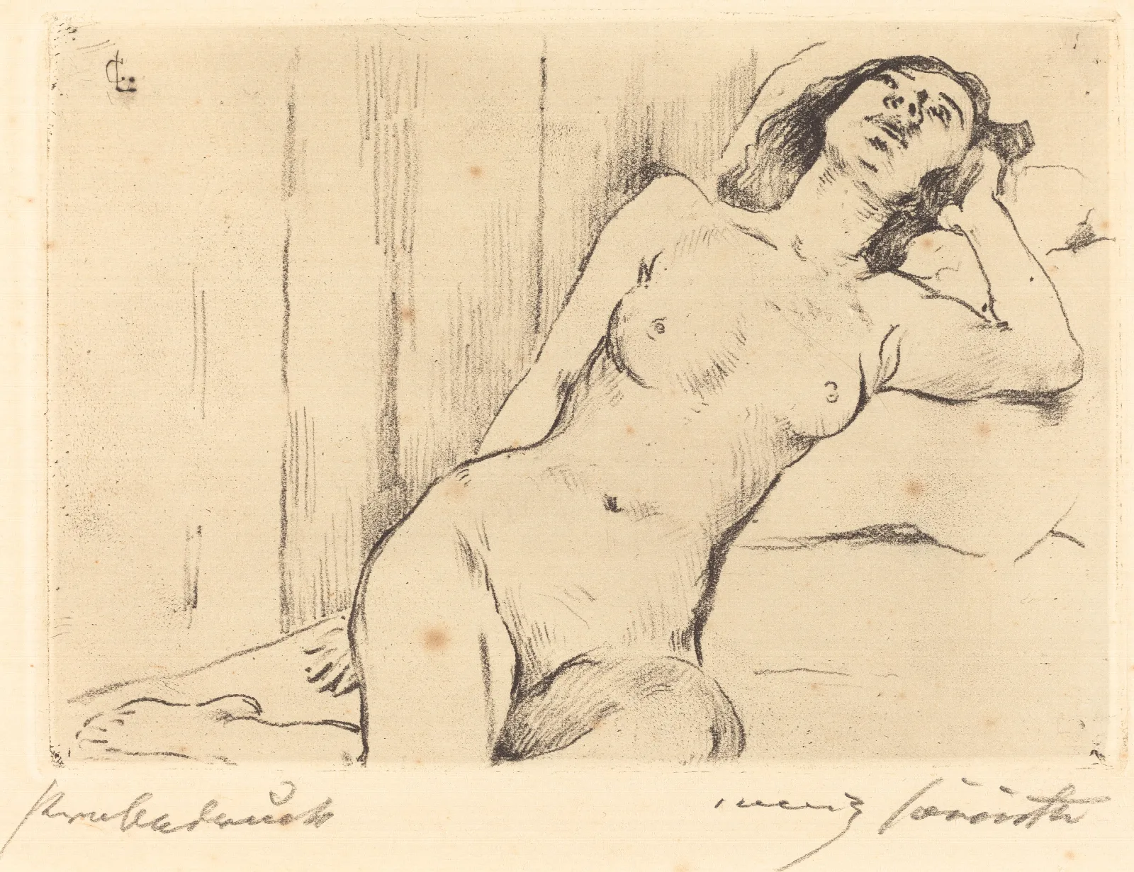 Reclining Female Nude Ruhende Dreiviertel Akt Wall Art by Lovis Corinth - Canvas Print