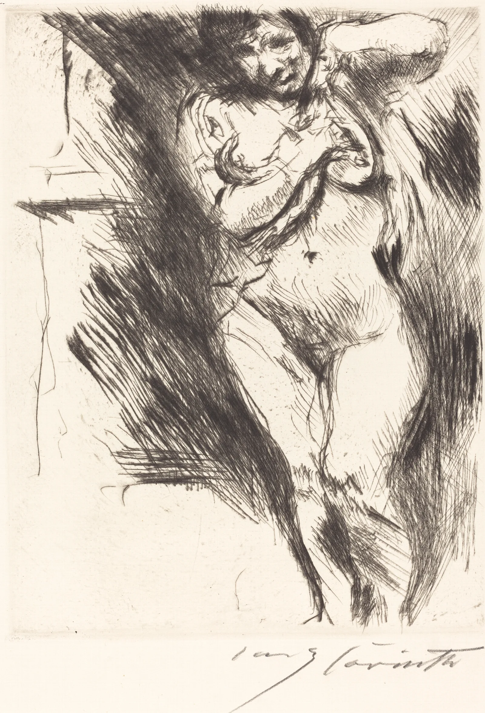 Woman Undressing Akt Mit Hochgehobenem Hemd Wall Art by Lovis Corinth - Canvas Print