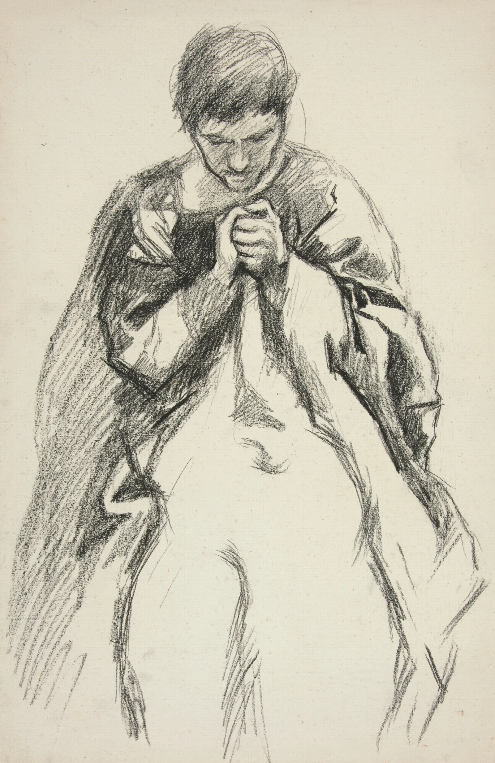 Robed Figure Praying Study For The Quest Of The Holy Grail Mural Series At Boston Public Library Wall Art by Edwin Austin Abbey - Canvas Print
