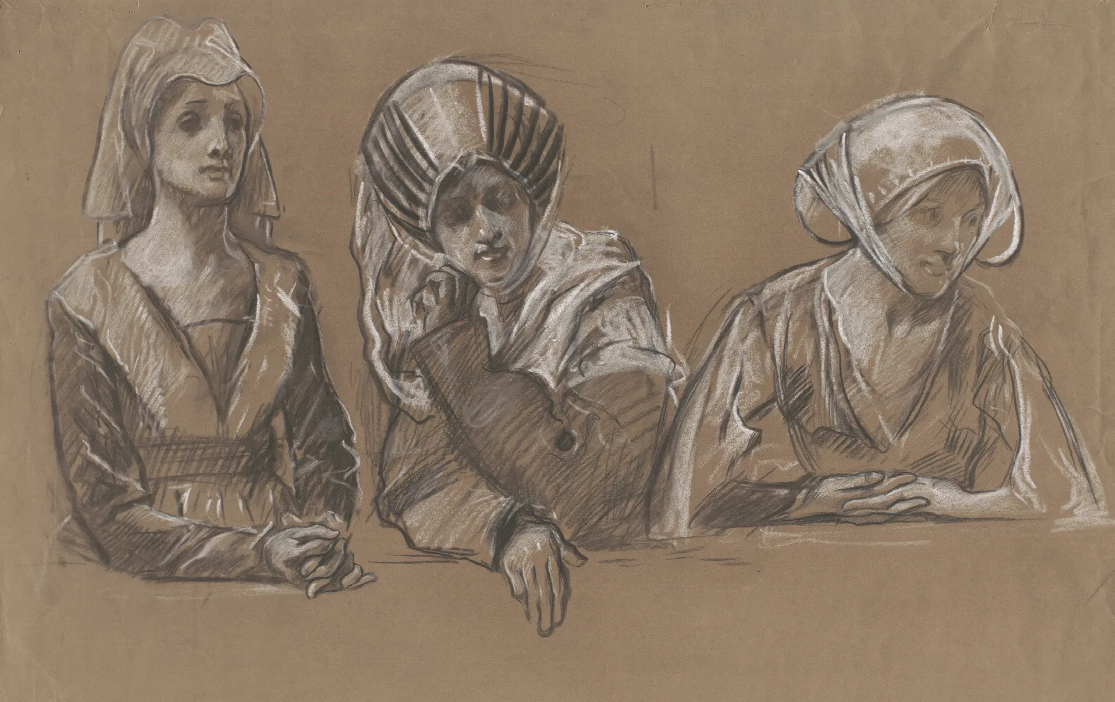 Studies Of 3 Women For The Royal Exchange Wall Art by Edwin Austin Abbey - Canvas Print