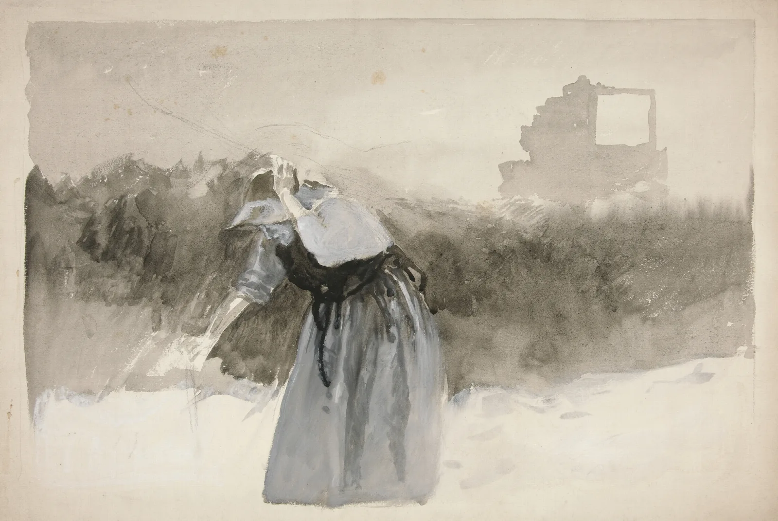 Study Of A Woman In Bonnet Leaning Over Wall Art by Edwin Austin Abbey - Canvas Print