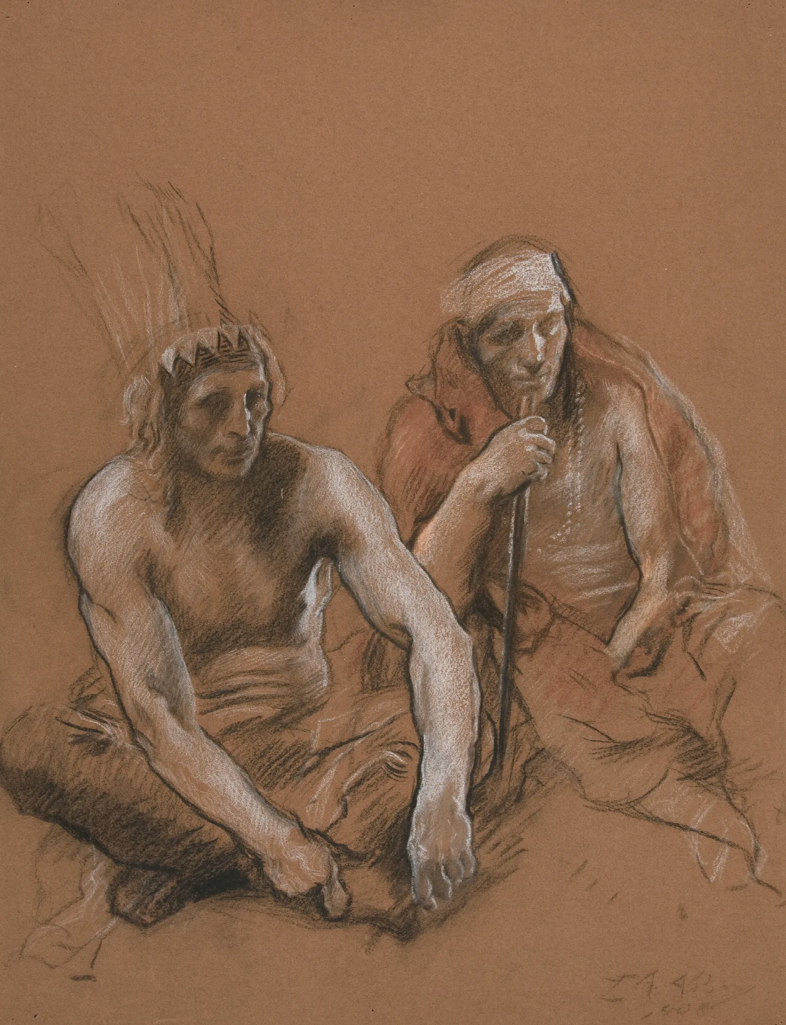 Study Of Two Indians For Penns Treaty Mural At The State Capitol Building In Harrisburg Pennsylvania Wall Art by Edwin Austin Abbey - Canvas Print
