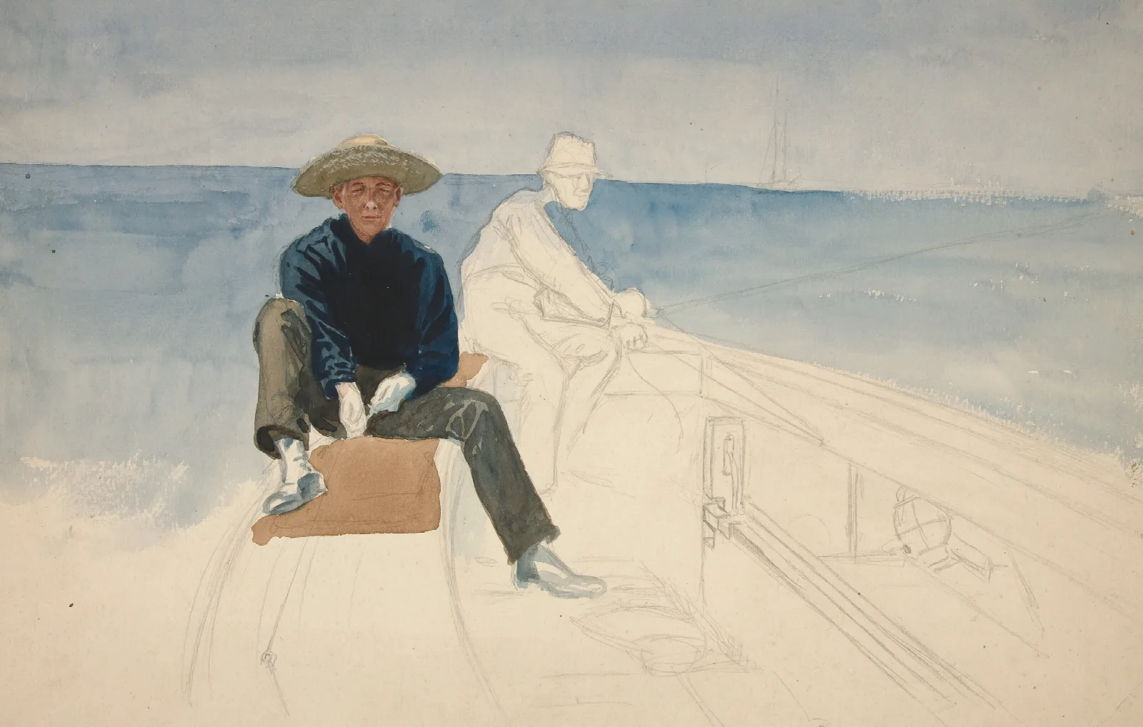 Unfinished Drawing Of Two Men Sailing Wall Art by Edwin Austin Abbey - Canvas Print