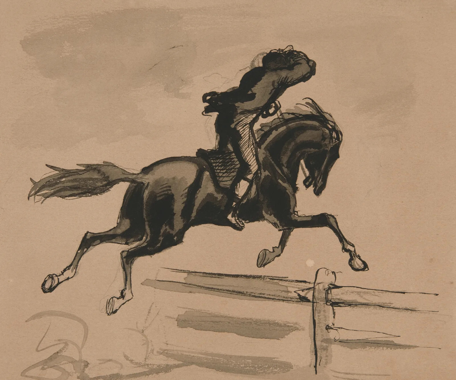 Unidentified Illustration Of A Rider Jumping A Fence Wall Art by Edwin Austin Abbey - Canvas Print