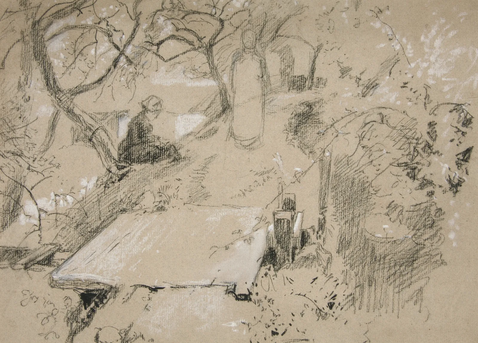 Woman Seated On Bench In A Garden Or Public Park Wall Art by Edwin Austin Abbey - Canvas Print