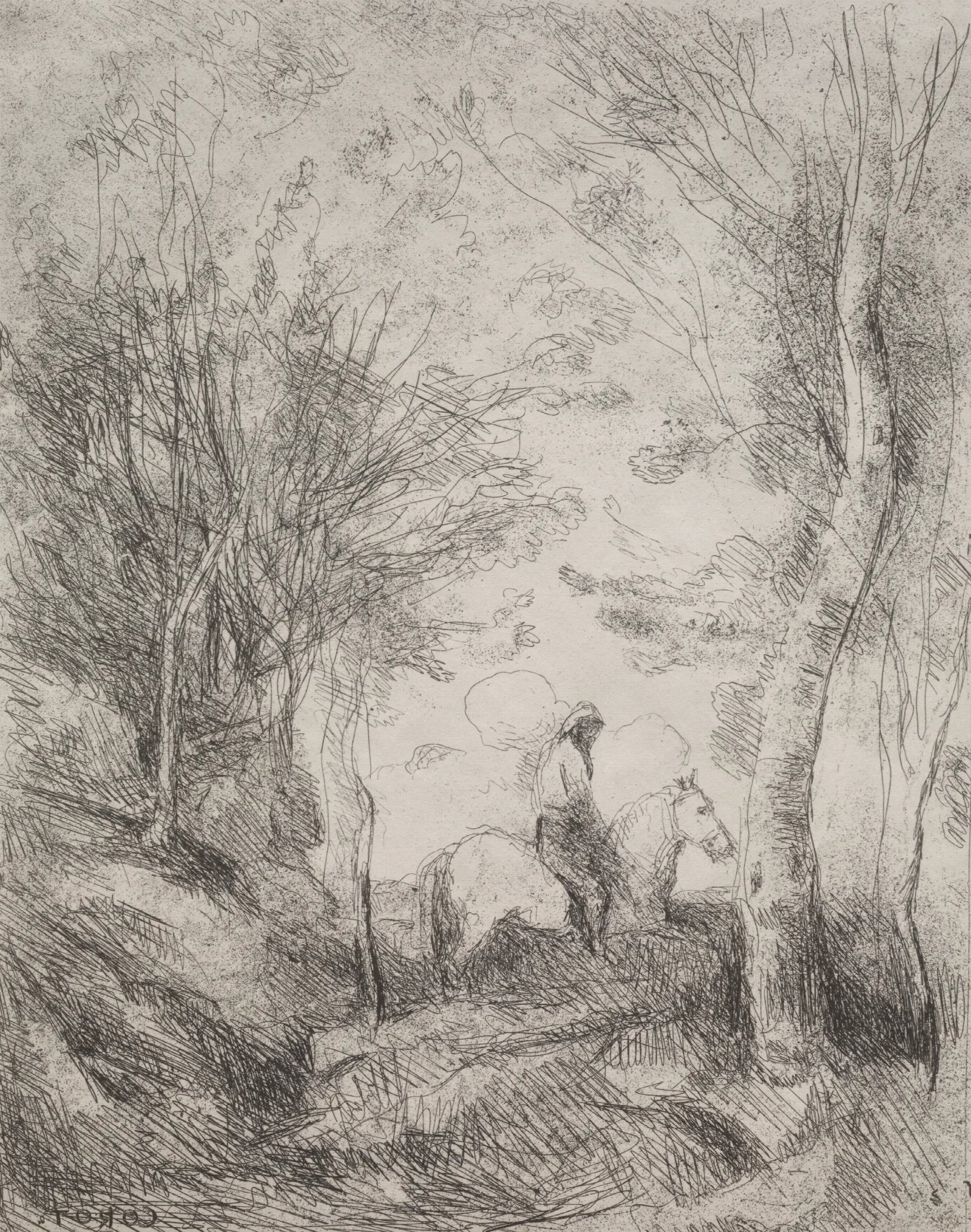The Great Cavalier In The Wood Wall Art by Jean-Baptiste-Camille Corot - Canvas Print