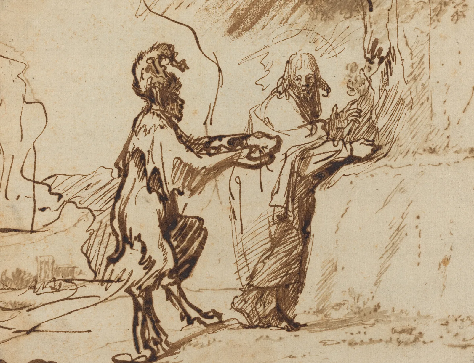Satan Tempting Christ To Change Stones Into Bread Wall Art by Rembrandt van Rijn - Canvas Print