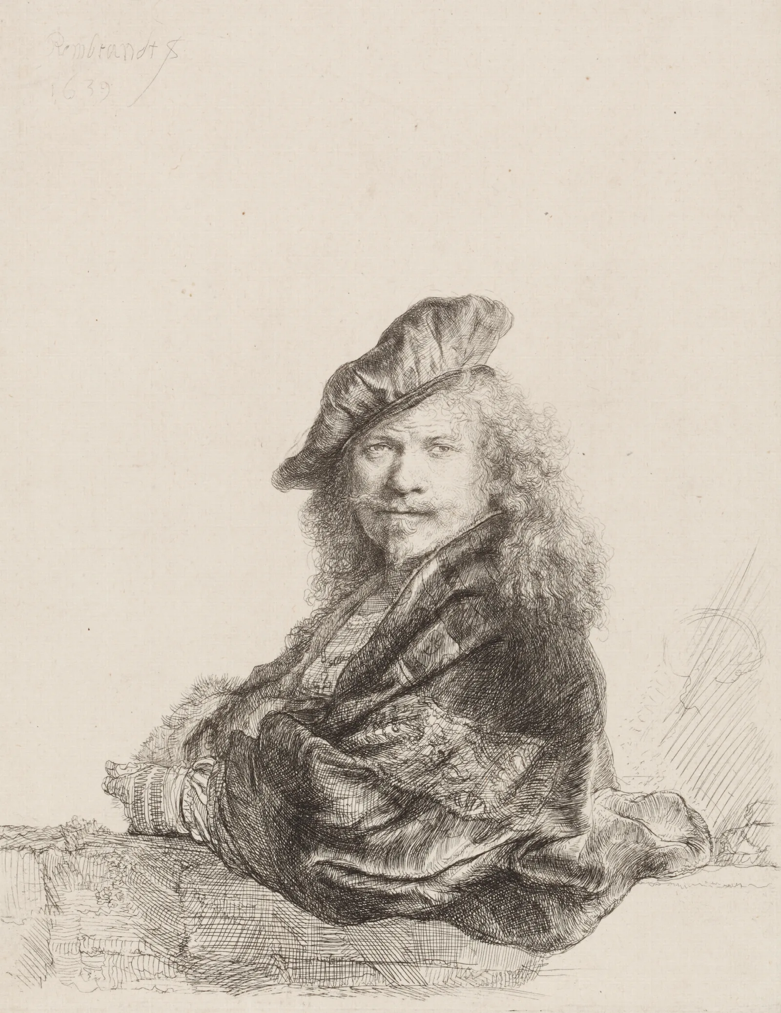 Self Portrait Leaning On A Stone Sill Wall Art by Rembrandt van Rijn - Canvas Print